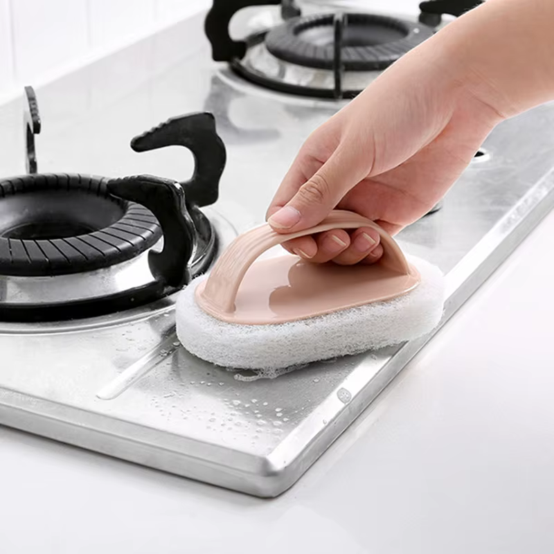 Brosse de nettoyage murale de cuisine, salle de bains, toilettes, poignée en verre, éponge de bain, baignoire, outils de nettoyage en céramique