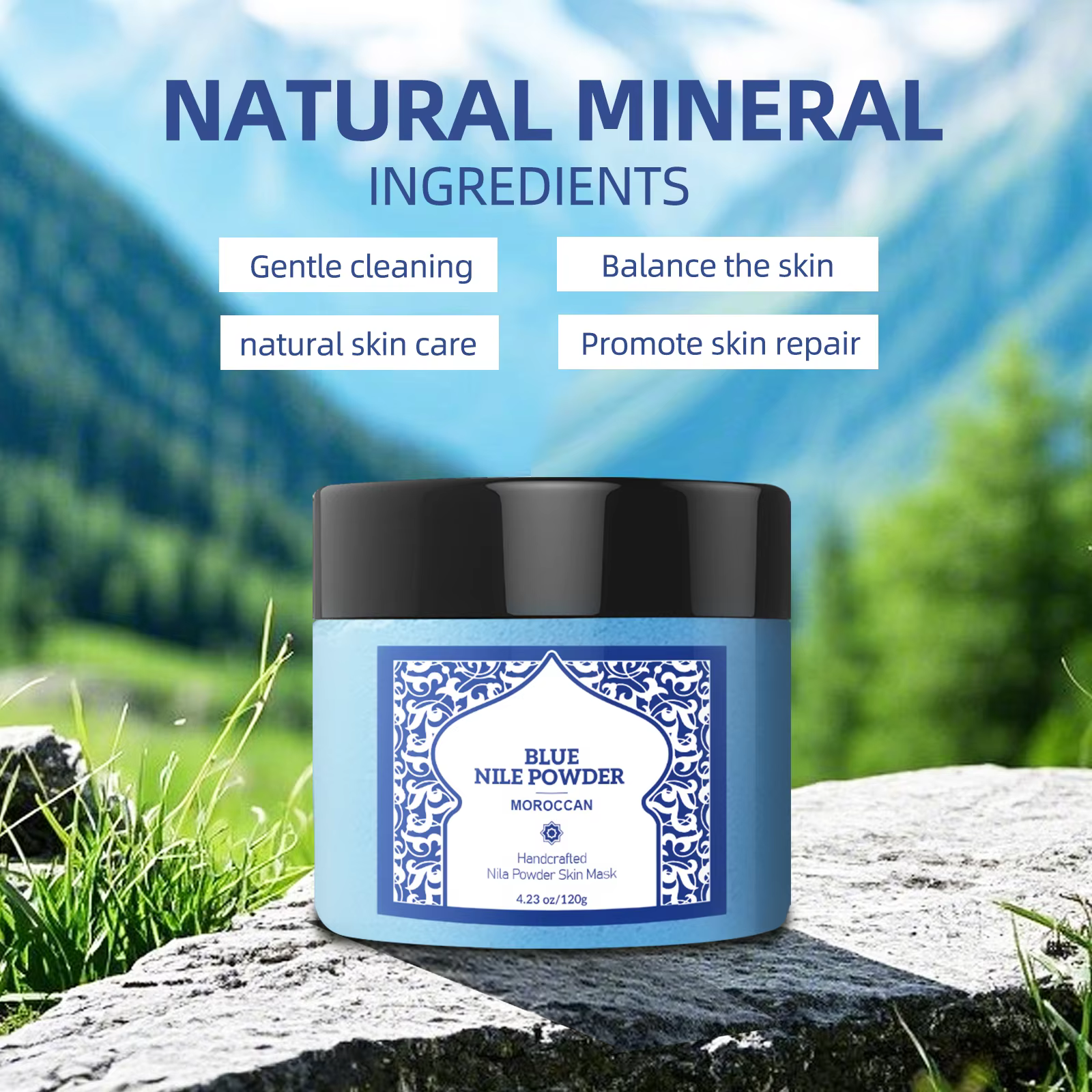 Masque Minéral Nettoyant en 15 Min 120g - Poudre Moussante Marocaine pour le Visage et le Corps