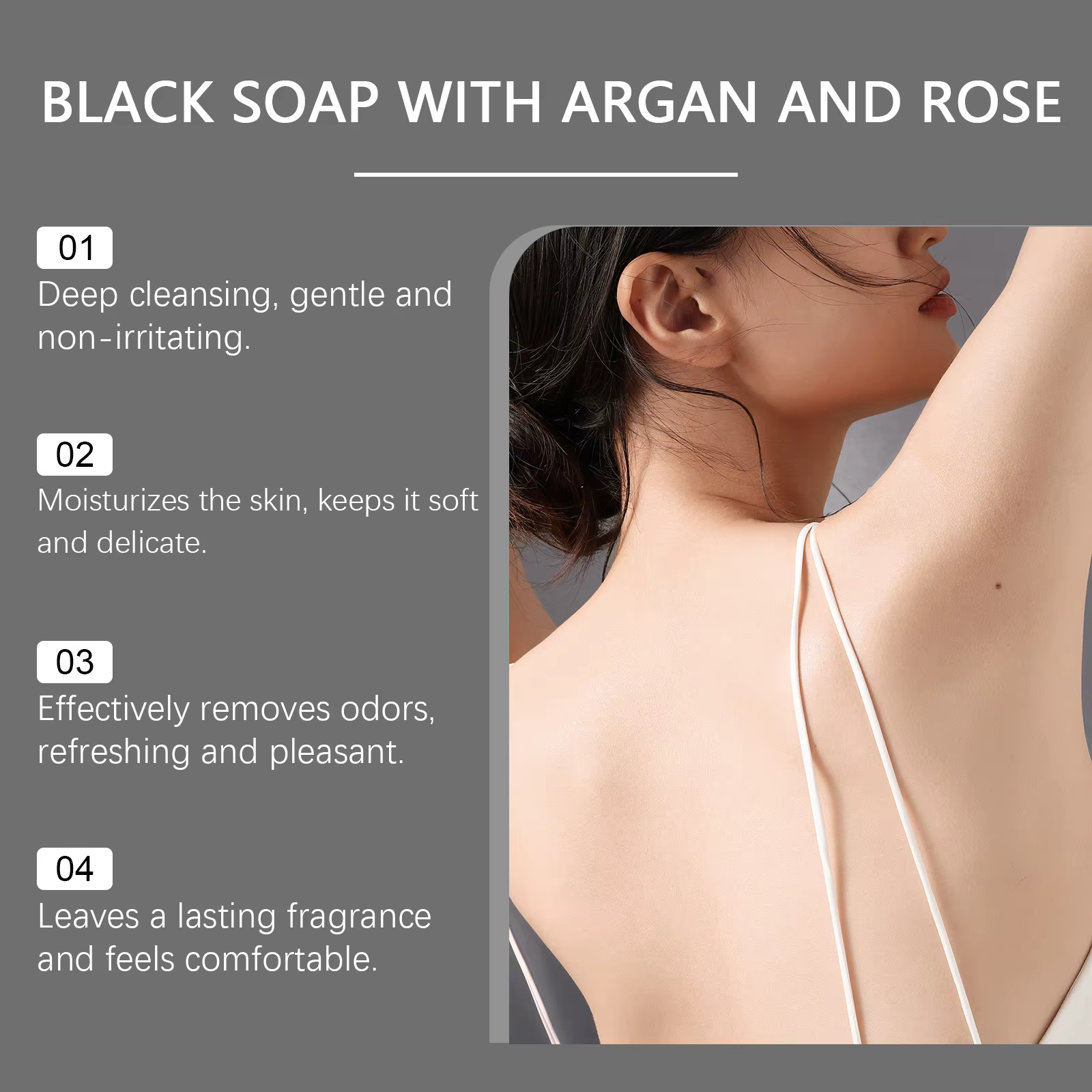 Savon Nettoyant Noir Exfoliant Corporel Purifiant Anti-Points Noirs Contrôle du Sébum Éclaircissant Crème Gommante Douce pour le Corps