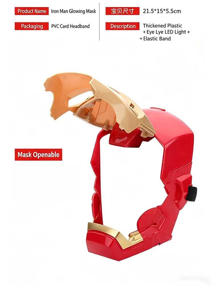 Jouet en fer avec effets lumineux et sonores, masque ouvrable, gants lanceurs de poignet, accessoires de cosplay de dessin animé et d'anime pour cadeaux de fête