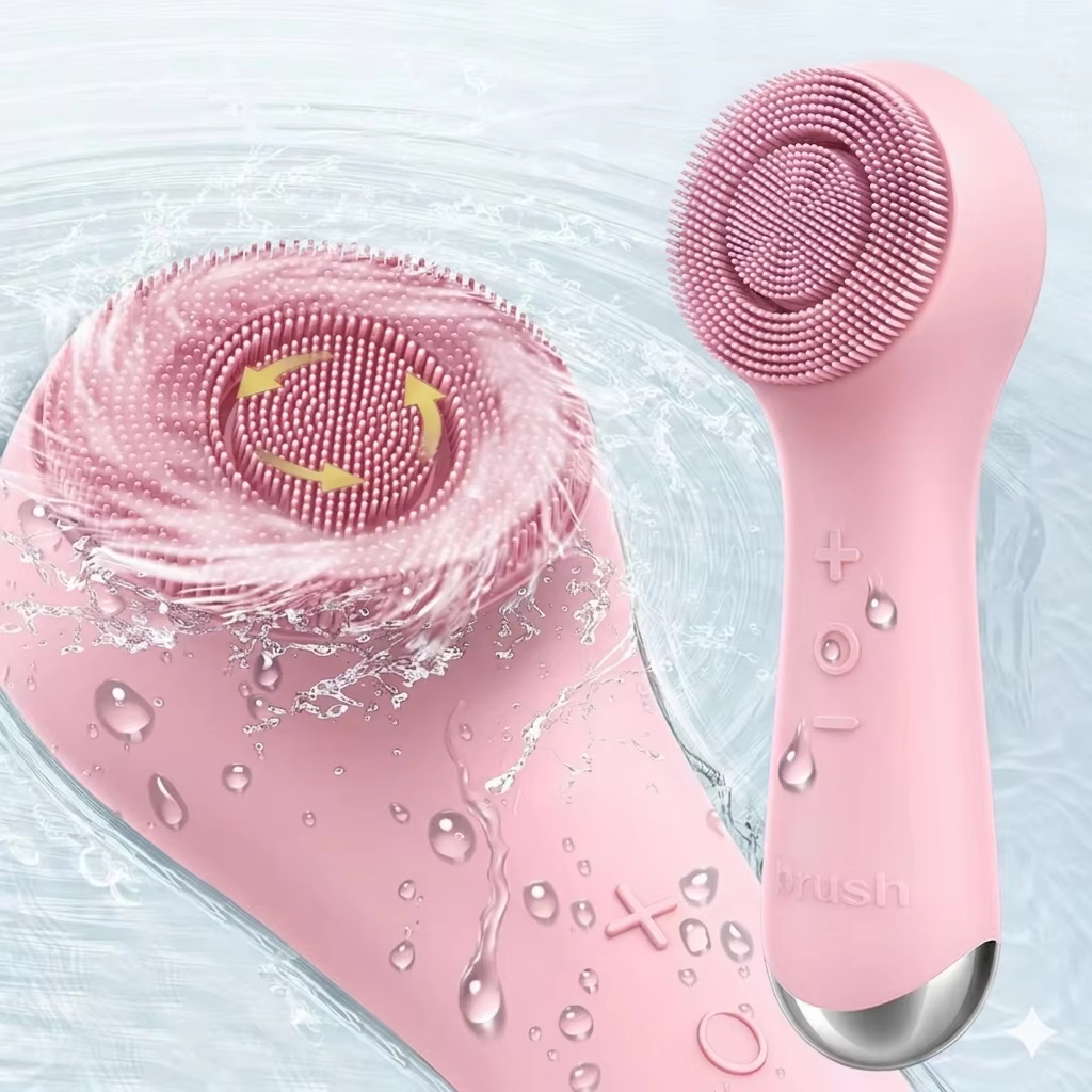 Brosse nettoyante pour le visage en silicone avec double rotation et modes de vibration