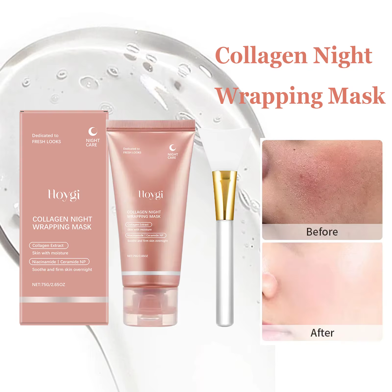 Masque Peel-Off au Collagène Nuit Hydratant Raffermissant Éclaircissant Soin Élastifiant Nettoyant