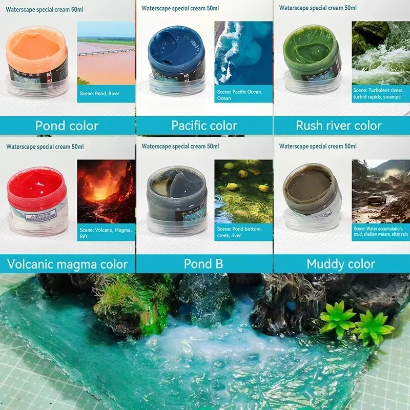 Pâte de paysage aquatique pour modélisation de bricolage, 50ml, rivières, océan, tartes, crème à effet d'eau simulée statique, matériaux de fabrication de scène pour Diorama