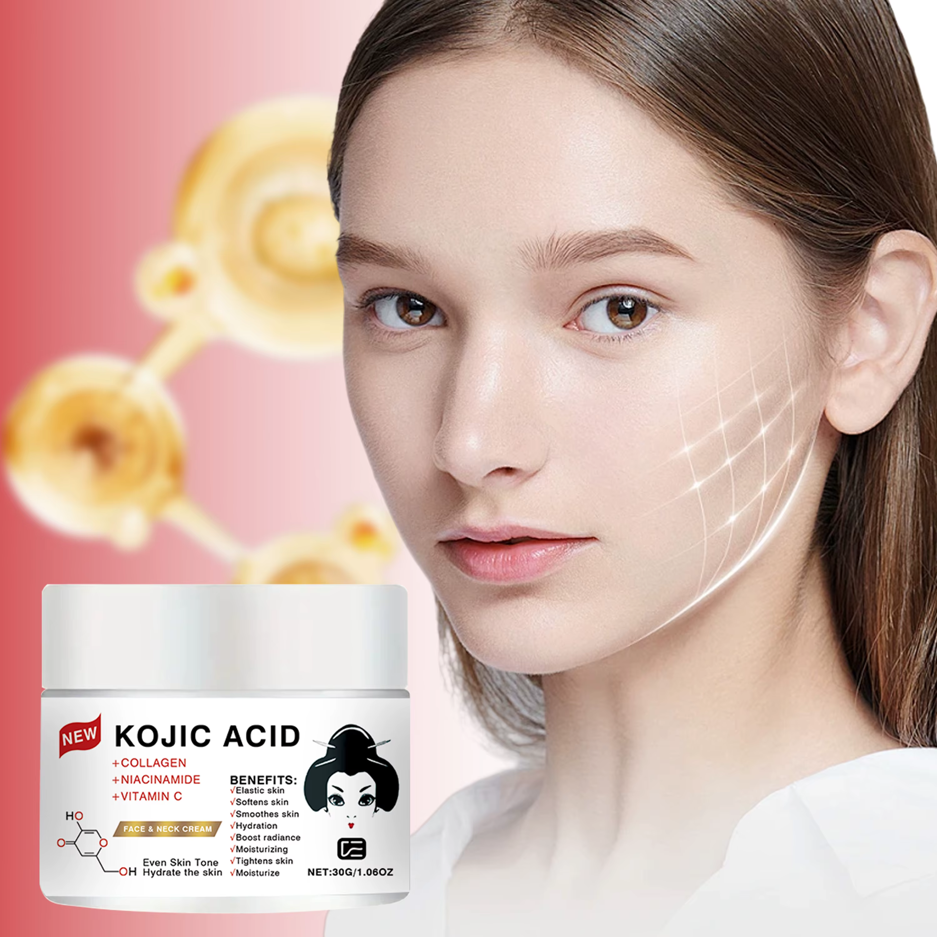 Crème pour le visage et le cou à l'acide kojique - Hydratante