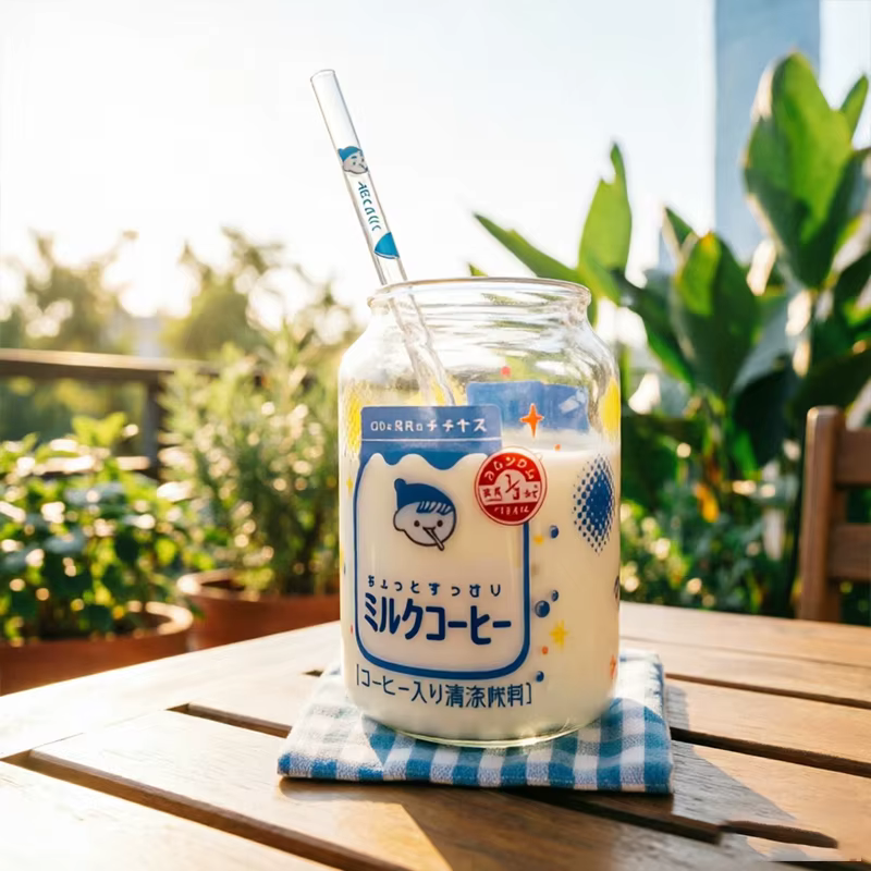Tasse en verre mignonne, dessin animé créatif, facile à tirer, Design d'apparence, Style INS, adaptée aux cadeaux de fête, bouteilles de boisson transparentes