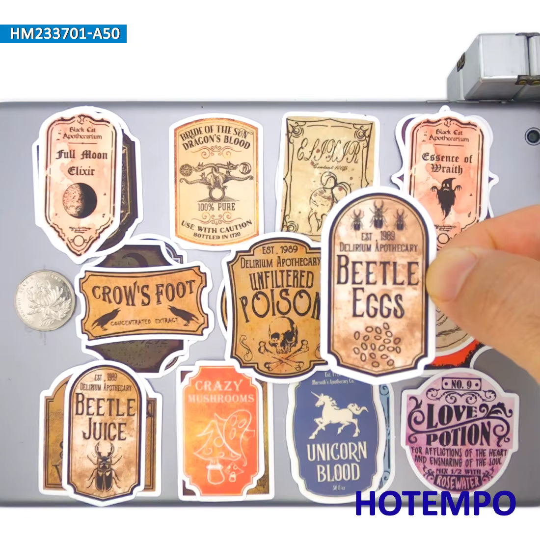 Ensemble d'autocollants pour étiquettes de potion magique, art d'alchimie rétro, breuvage sorcière, pour ordinateur portable, voiture, téléphone, moto, pack d'autocollants amusants, 20/30/50 pièces