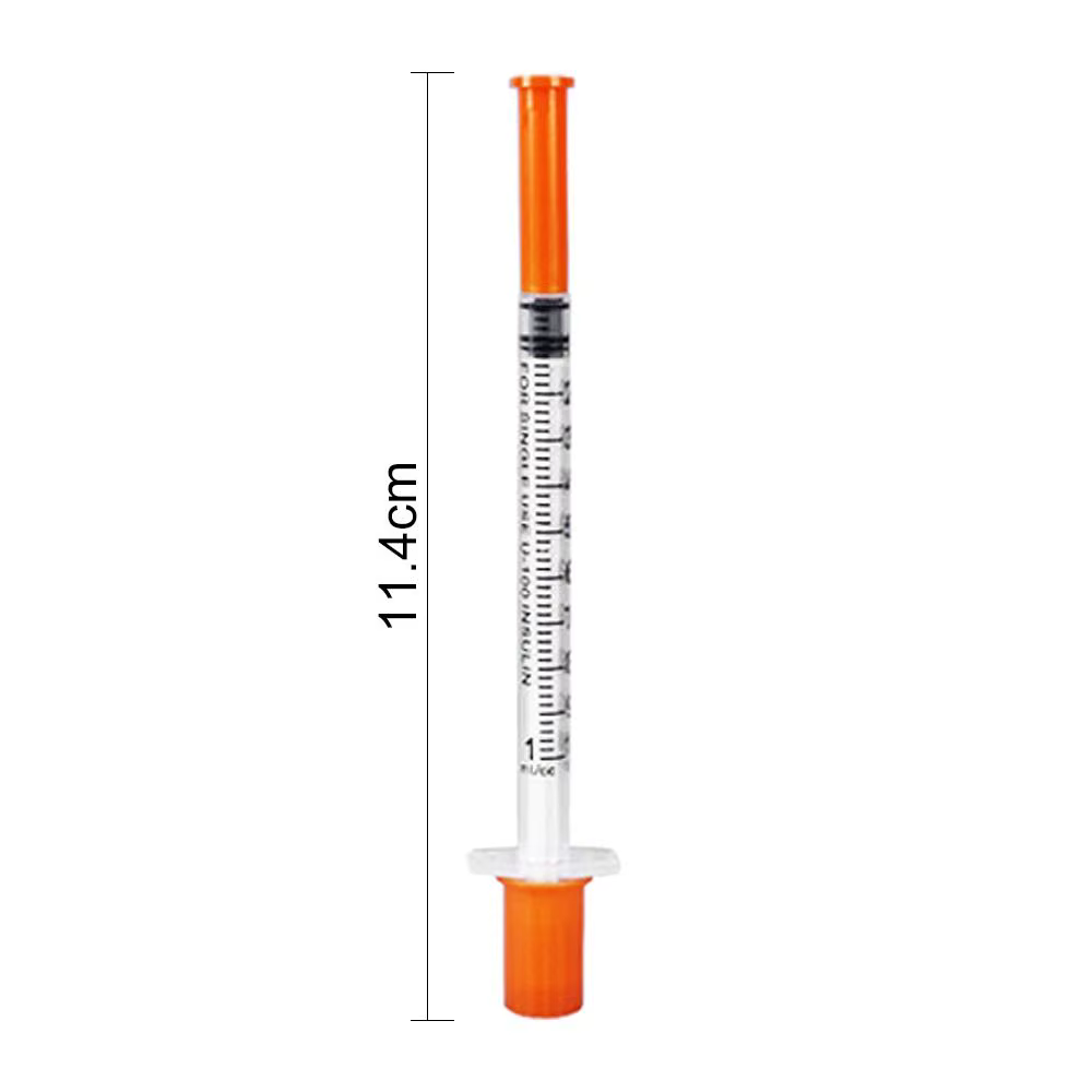 Seringue vétérinaire en plastique jetable de 1ml, 10 pièces, capuchon Orange, seringue à insuline stérile avec aiguilles pour animaux de ferme, chat, chien, cochon