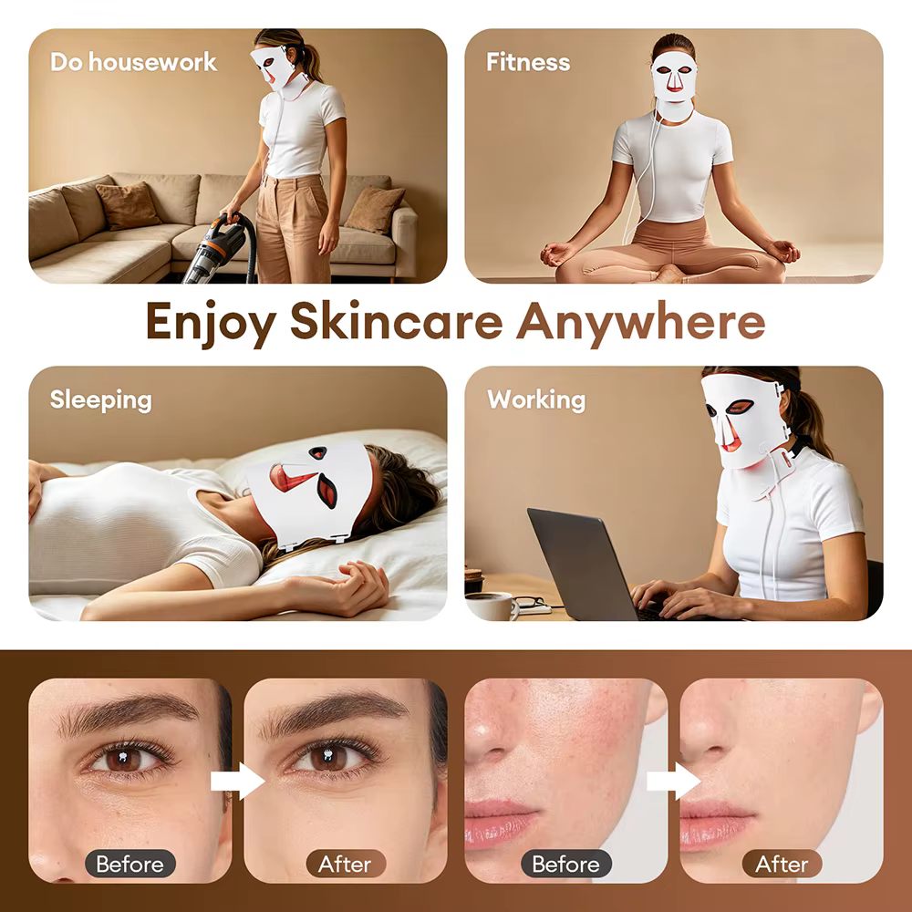 Masque facial LED sans fil en silicone avec 105 LED pour le cou
