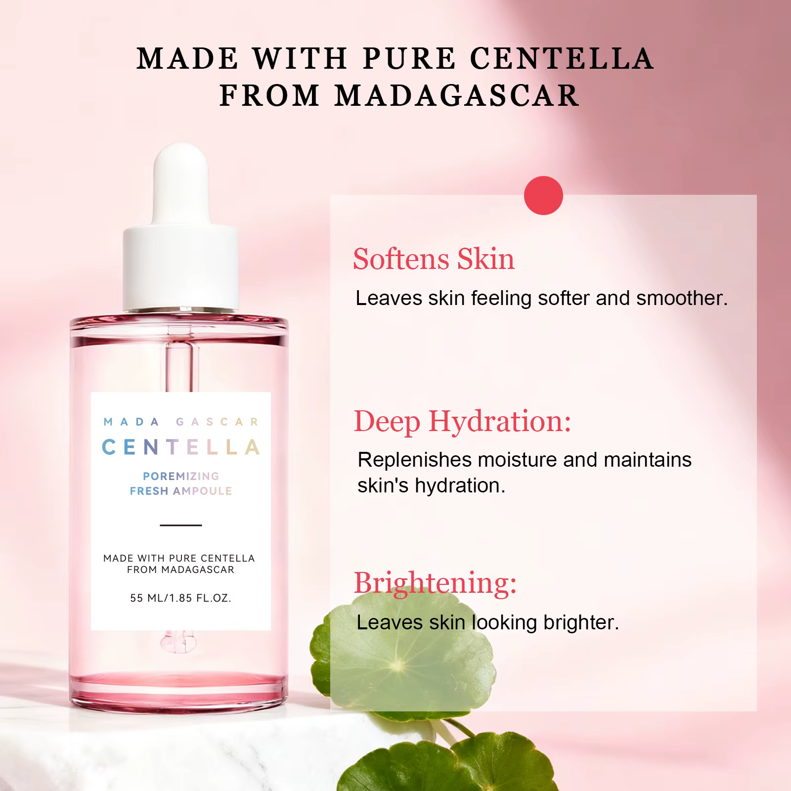 Sérum Éclaircissant à la Centella et au Niacinamide 55ml - Ampoule Hydratante qui Apaise le Teint Inégal et Booste