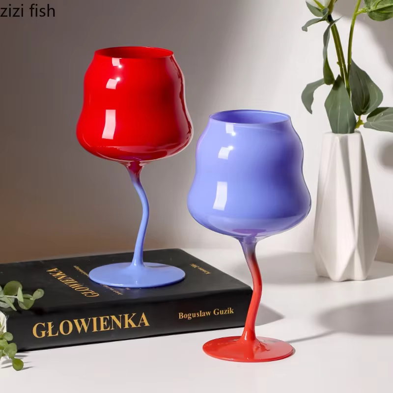 Tasse en verre à pieds hauts de Style crème, verre à vin rouge coloré créatif, verres à vin, verres à Cocktail, récipient d'alcool, articles pour boissons à domicile