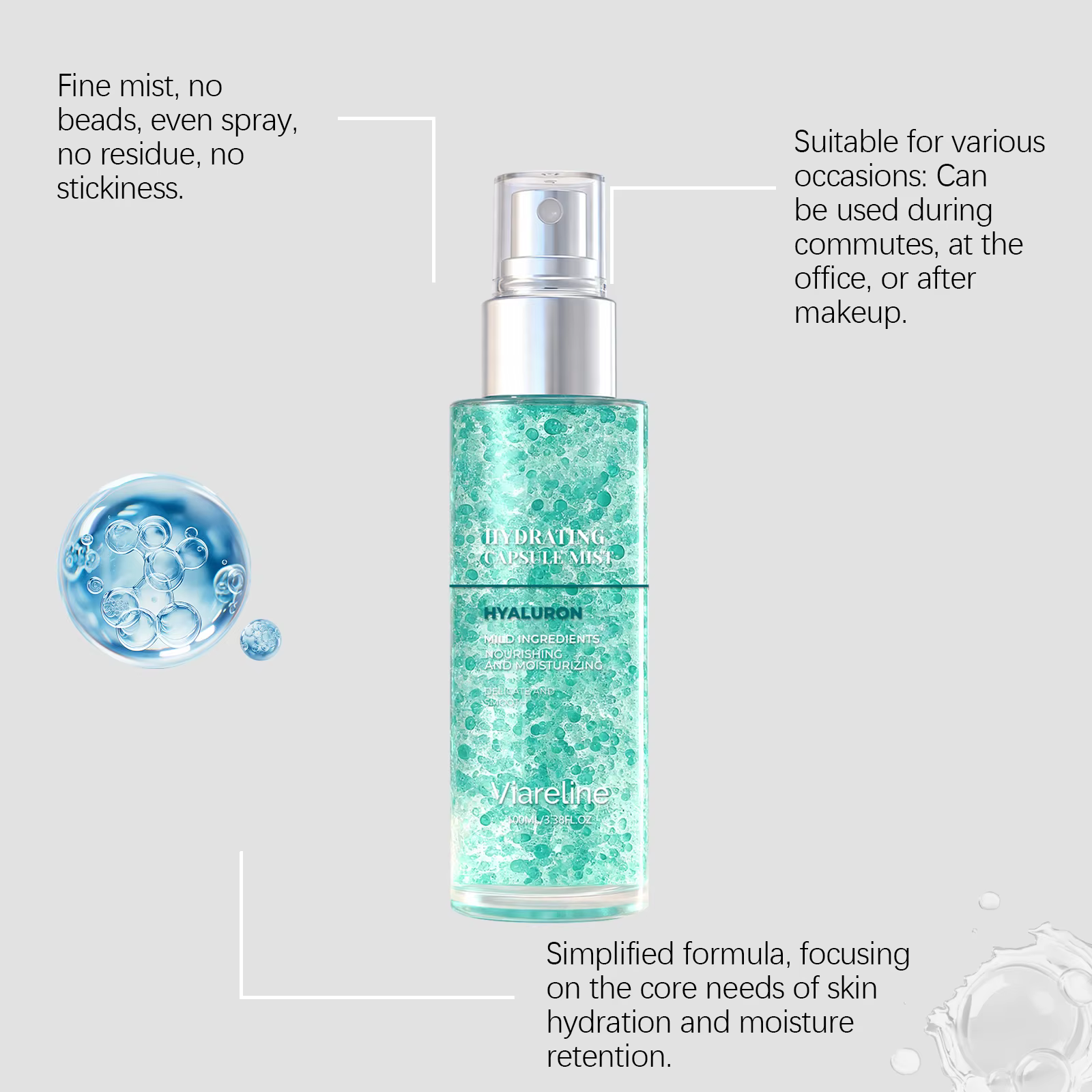 Huile Essentielle Corporelle Viareline Hydratante Non Collante Soulage la Sécheresse Adoucit la Peau Rugueuse Délicate Éclaircissante Nourrissante Spray Hydratant