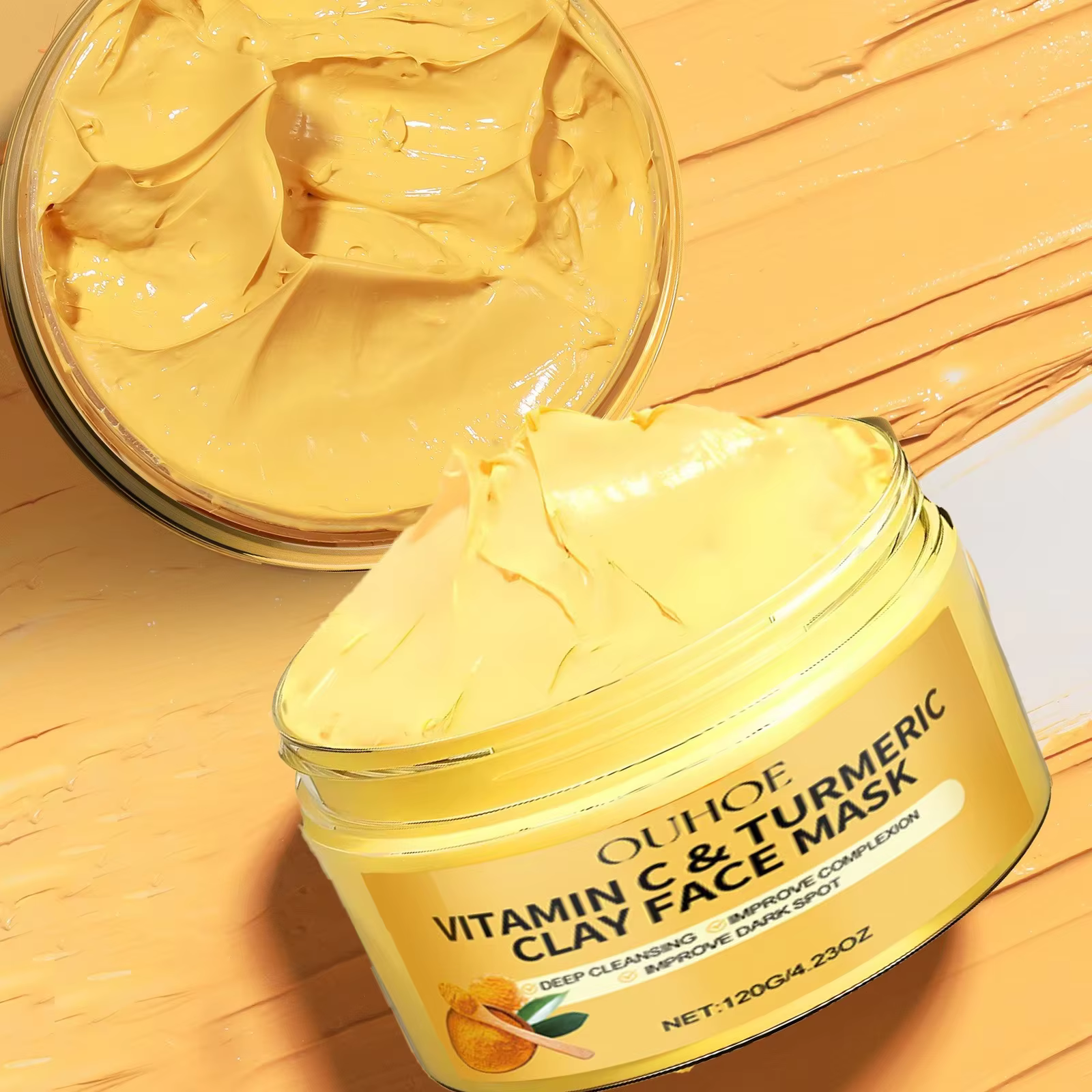 Masque facial à l'argile de curcuma et à la vitamine C, nettoyage en profondeur, améliore les taches brunes, hydrate la peau, raffermit la peau, unifie le teint