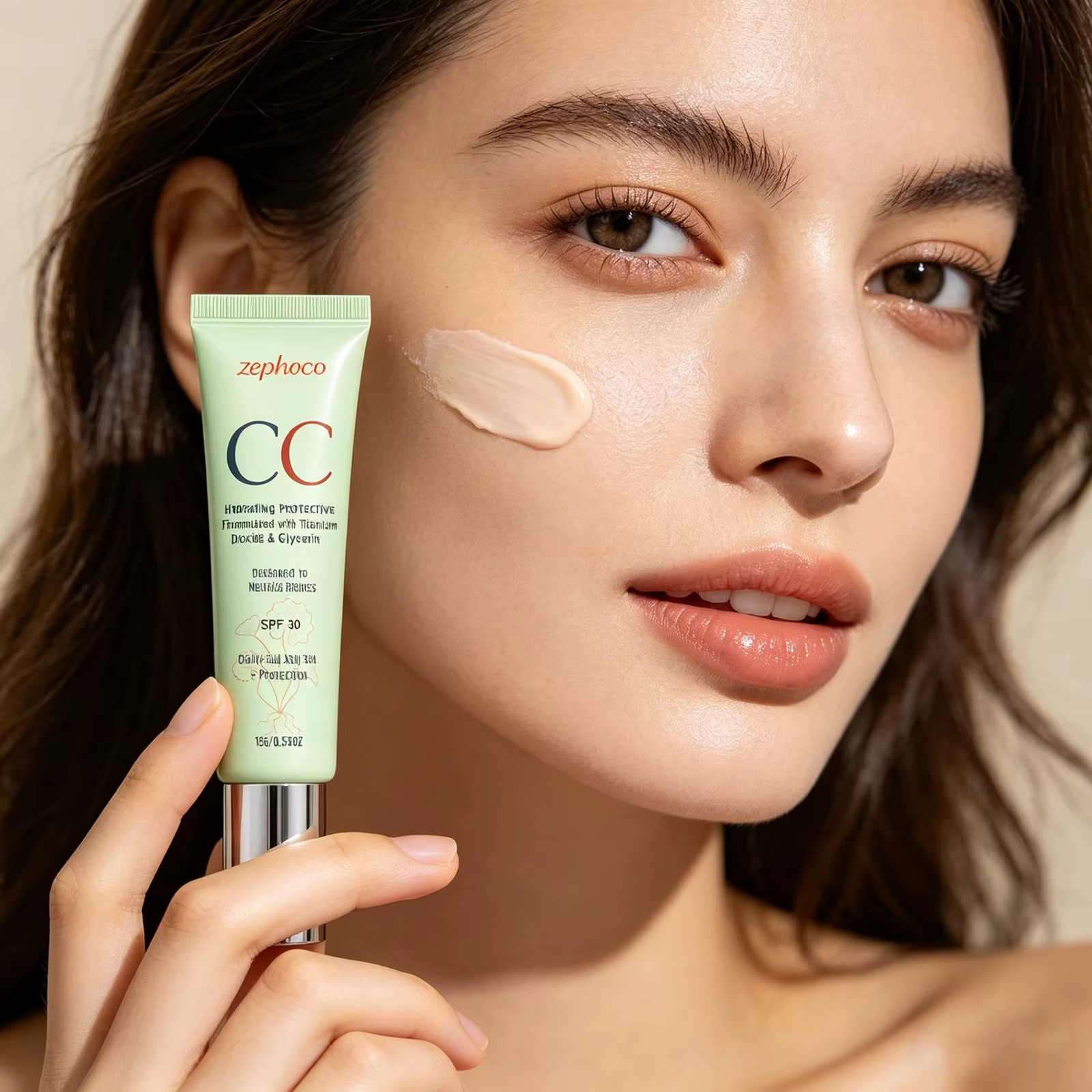 Crème Correctrice de Couleur Zephoco SPF 30 Protection Solaire Anti-UV Couvrance Rougeurs et Imperfections Imperméable Centella CC Cream Fond de Teint 15g