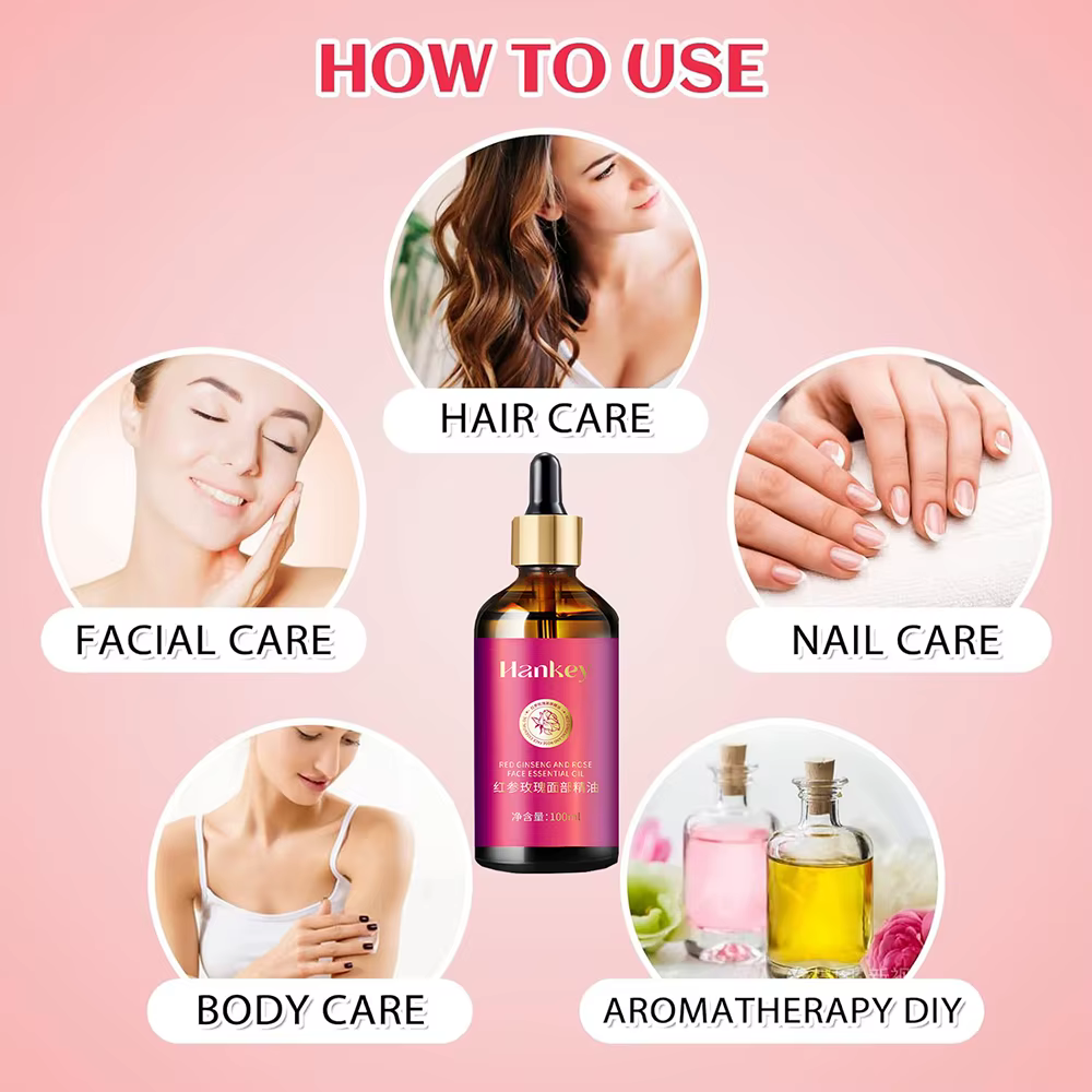 Huile de rose pour le visage à l'extrait de ginseng rouge