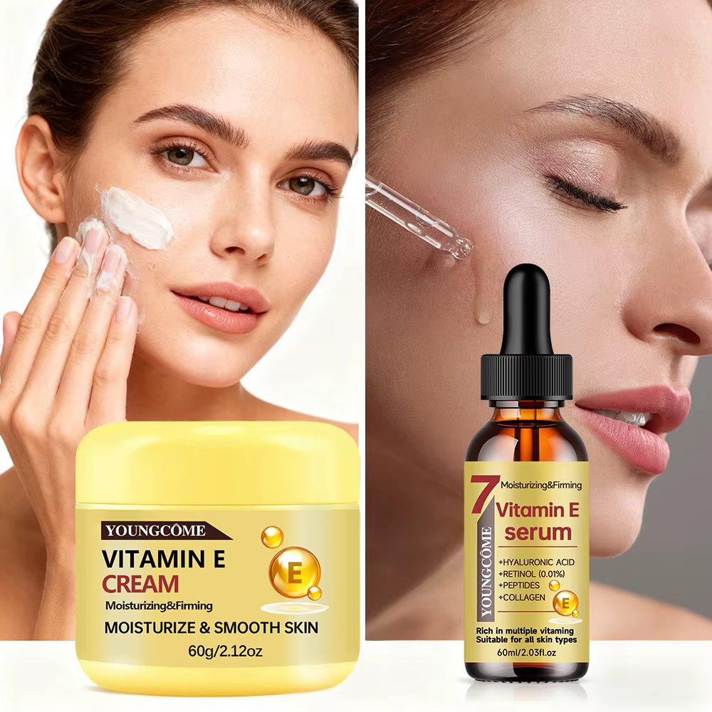 YOUNGCOME Ensemble crème et sérum à la vitamine E – Soin visage hydratant anti-âge pour tous les types de peau 30/60 ml