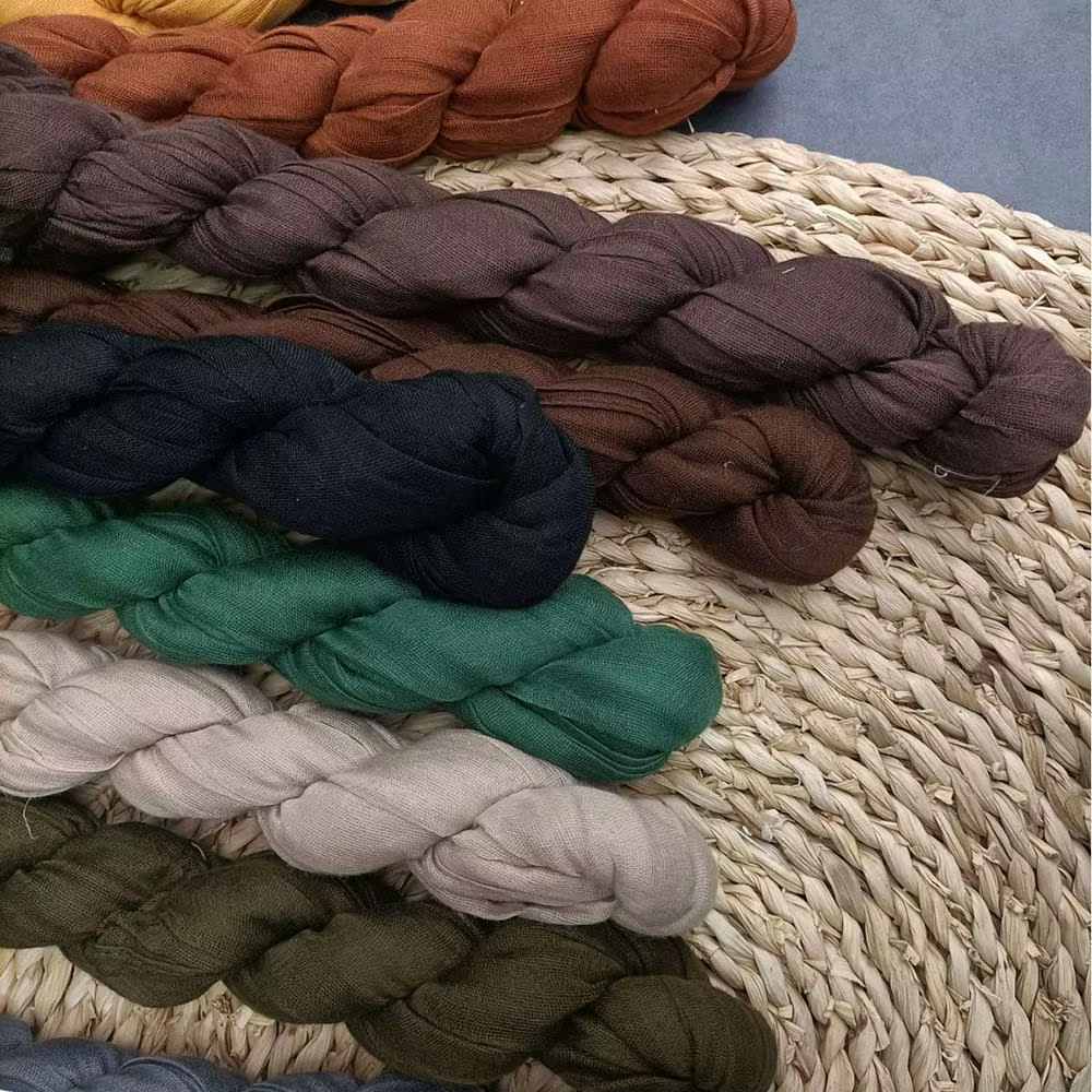 Écharpe en coton et chanvre de couleur unie, châle chaud et Chic, longues écharpes plissées, décor froissé Vintage, silencieux doux torsadé