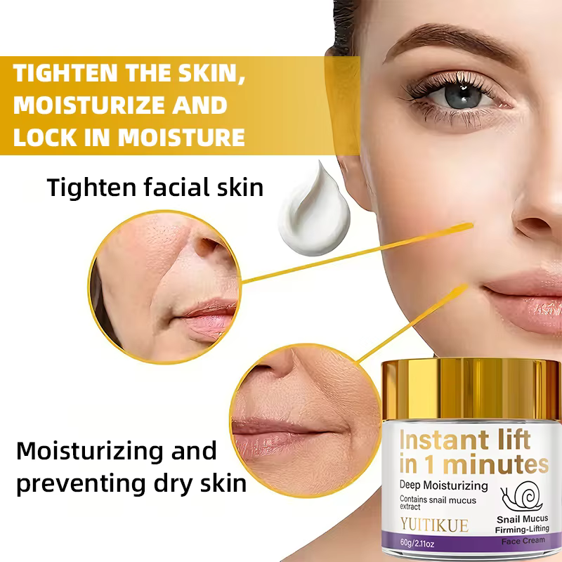 Crème Visage au Mucus d'Escargot YUITIKUE 60g Hydratation Profonde Effet Lifting Instantané en 1 Minute Soin Raffermissant et Liftant pour un Teint Éclatant