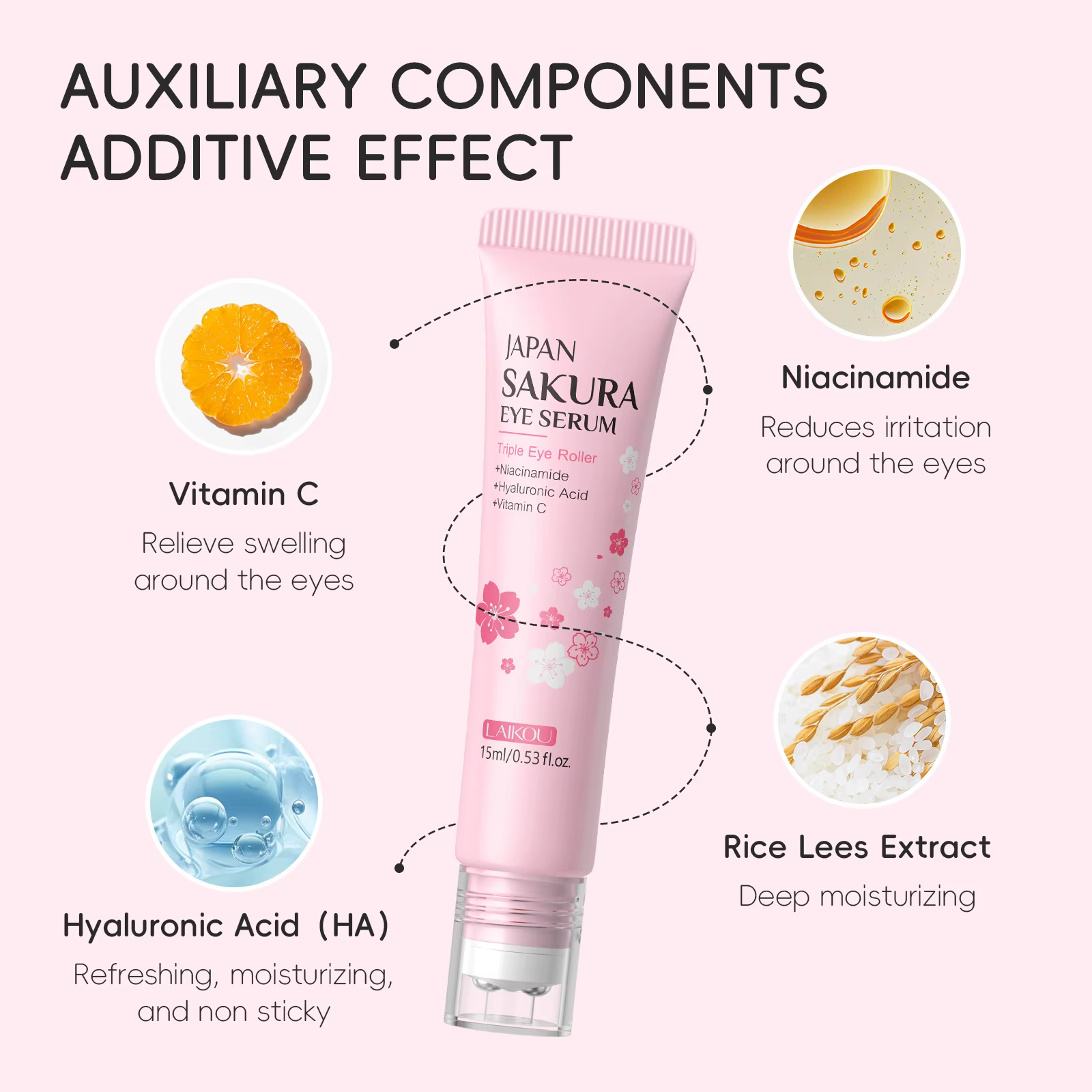 LAIKOU Sakura crème pour les yeux Anti-rides avec bille roulante séchage rapide hydratant acide hyaluronique sérum