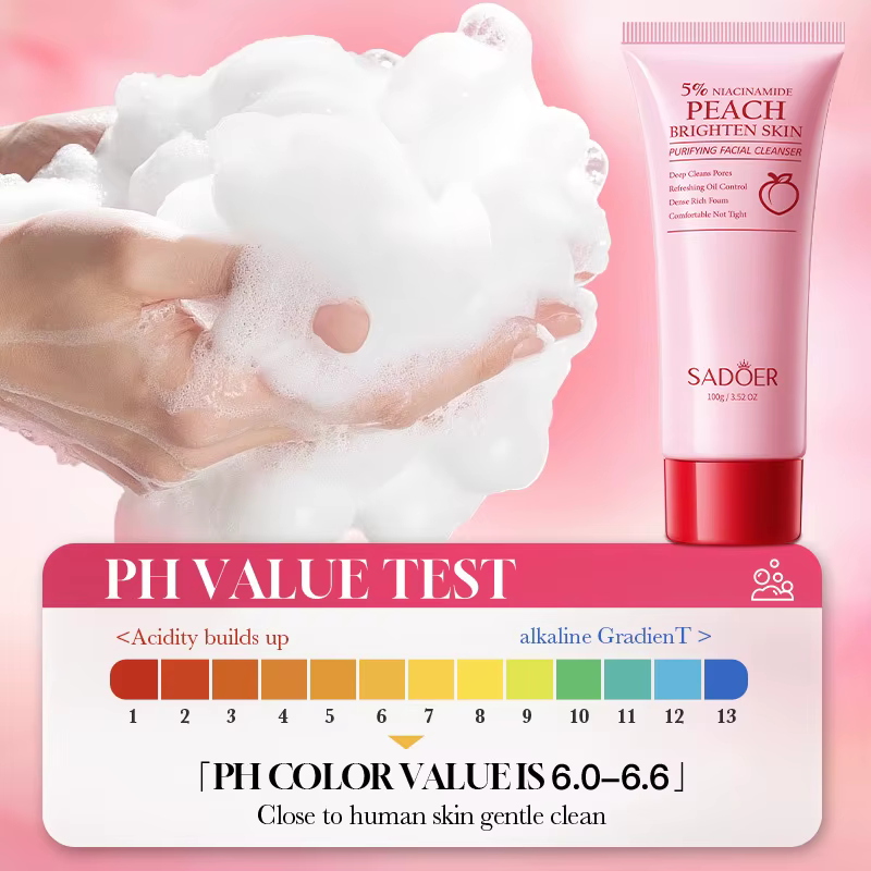 SADOER Nettoyant Visage Moussant au Niacinamide et Miel de Pêche Hydratant