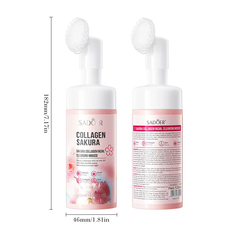 SADOER Mousse Nettoyante Visage au Sakura Hydratante Anti-âge pour Massage Facial