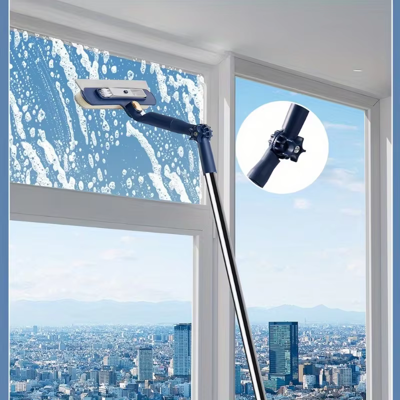 Brosse à vitres pour immeubles de grande hauteur avec raclette, mini-brosse rotative, essuie-glace 2-en-1, outil de nettoyage domestique pour murs et sols en verre