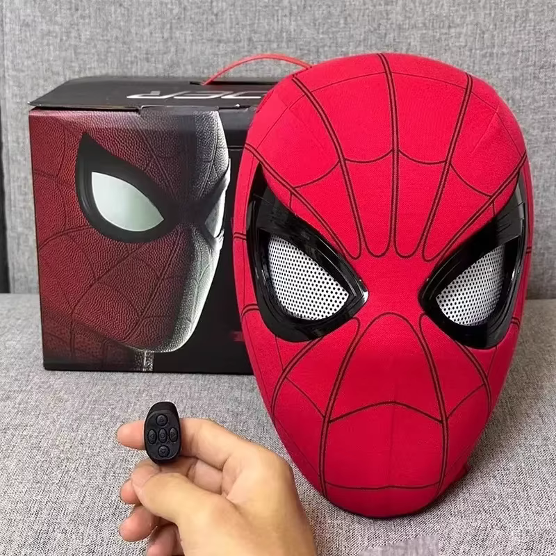 Masque électronique Spider-Man Miles à l'échelle 1:1 avec yeux lumineux mobiles, contrôle par anneau, jouet de cosplay, cadeau pour garçons, en stock