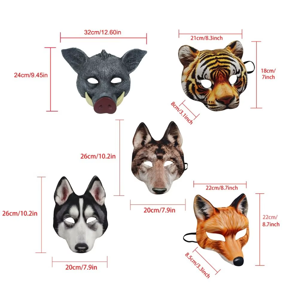Masque de loup-garou drôle d'halloween, masque Husky Cosplay tigre EVA, accessoires de fête à bretelles élastiques, demi-masque unisexe
