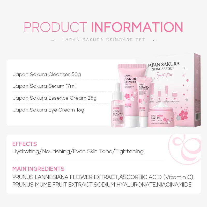 Coffrets de soins pour la peau Laikou Sakura avec nettoyant