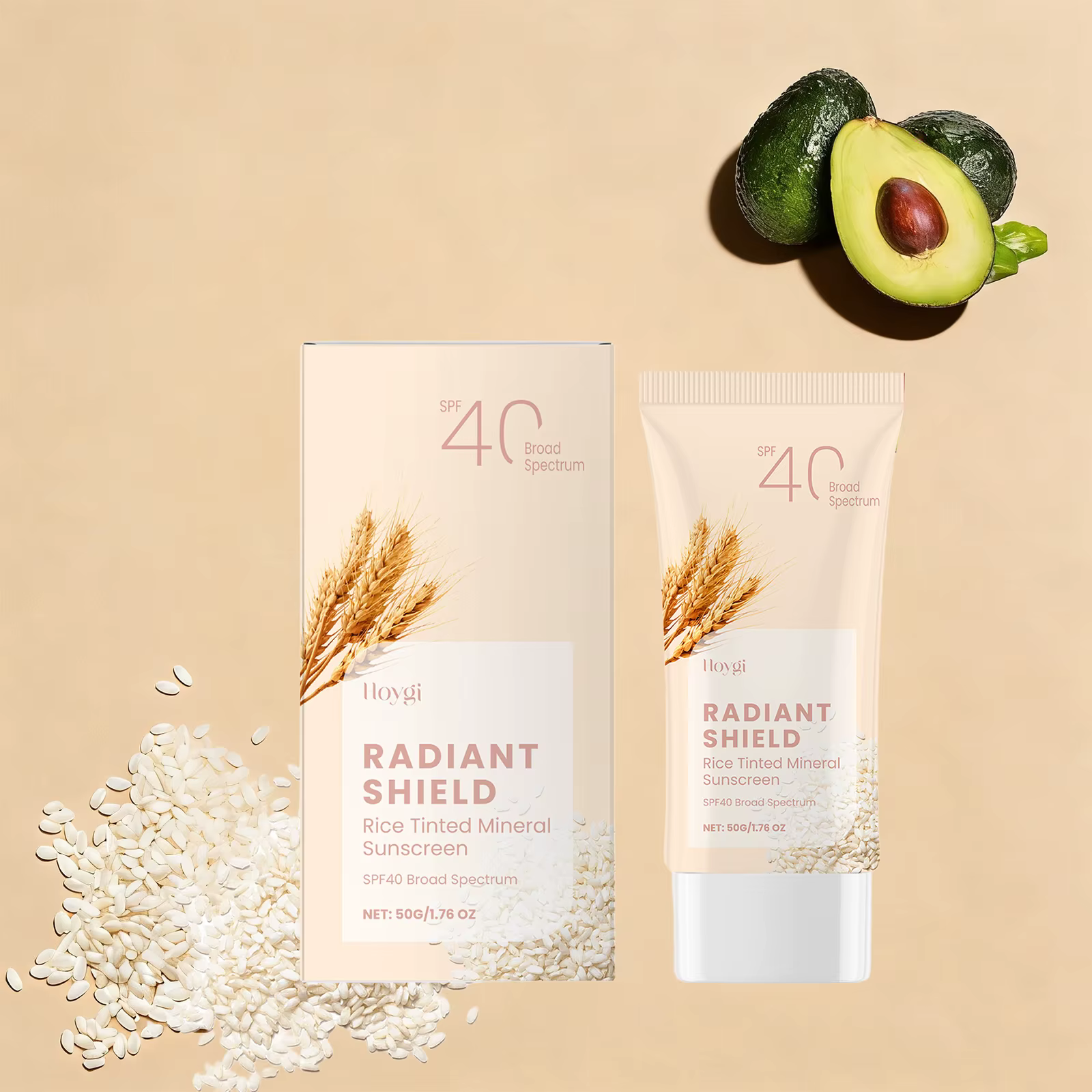 Crème solaire minérale teintée au riz SPF40