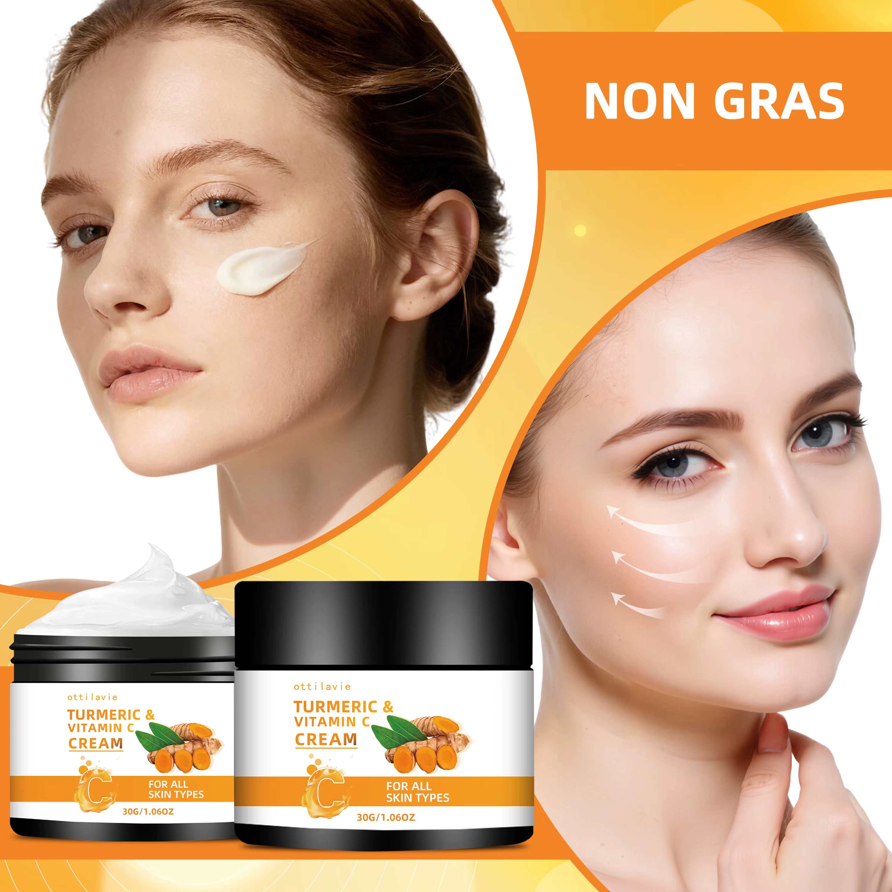 2 pièces ottilavie CRÈME DE CURCUMA ET DE VITAMINE C - Sans alcool