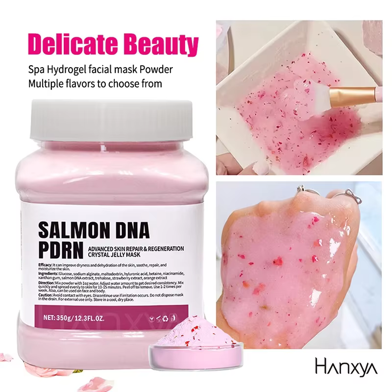 Masque Visage en Poudre de Gelée ADN de Saumon PDRN Acide Hyaluronique Vitamine C Collagène DIY Masques Végétaux Hydratation Profonde Nourrissant 350g