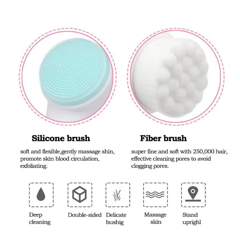 Brosse nettoyante faciale 3D double face en silicone souple