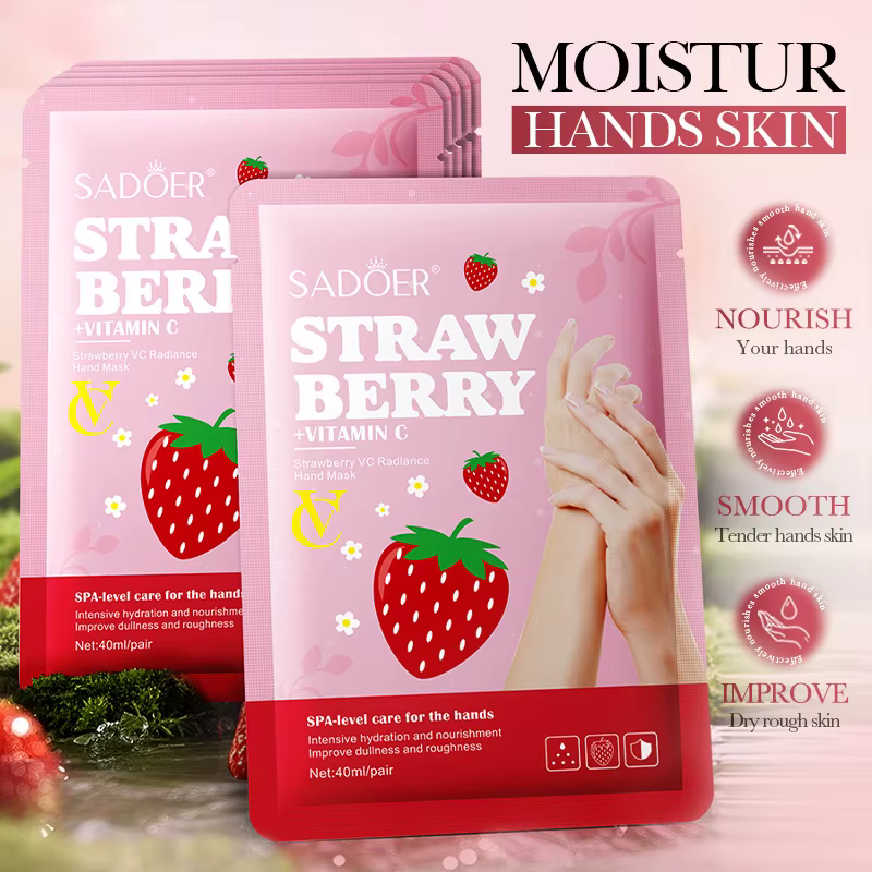 5 paires SADOER fraise masque pour les mains blanchissant hydratant anti-âge Anti rides exfoliant gants