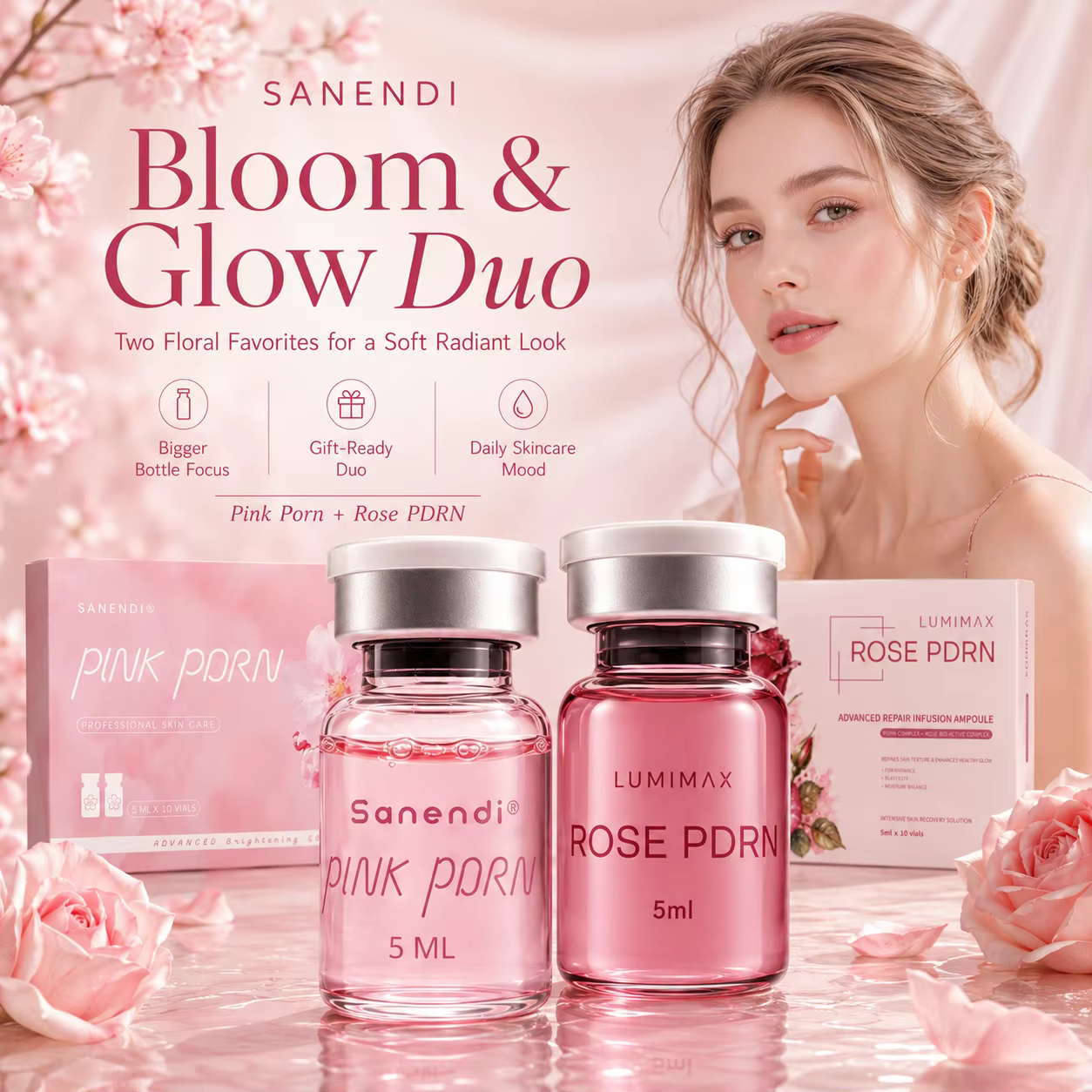 Sérum Der.pen SANENDI Rose Pink PDRN Soin Visage ADN de Saumon Peptide Booster Cutané pour Femme Beauté 2026 Nouvelle Gamme Coréenne de Soins de la Peau