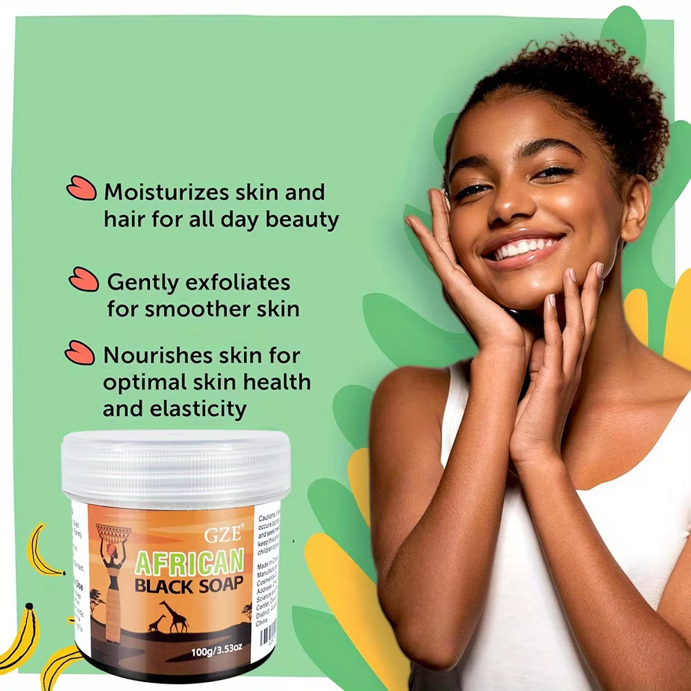 GZE Savon noir africain nettoyant 3 en 1 pour le visage