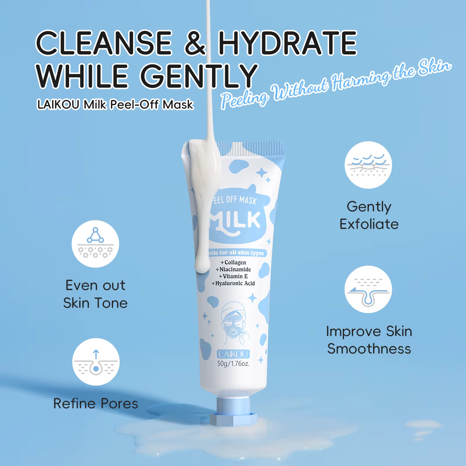 LAIKOU masque pelable au lait pour le traitement du visage nettoyage en profondeur élimination des points noirs raffermissement des pores éclaircissant