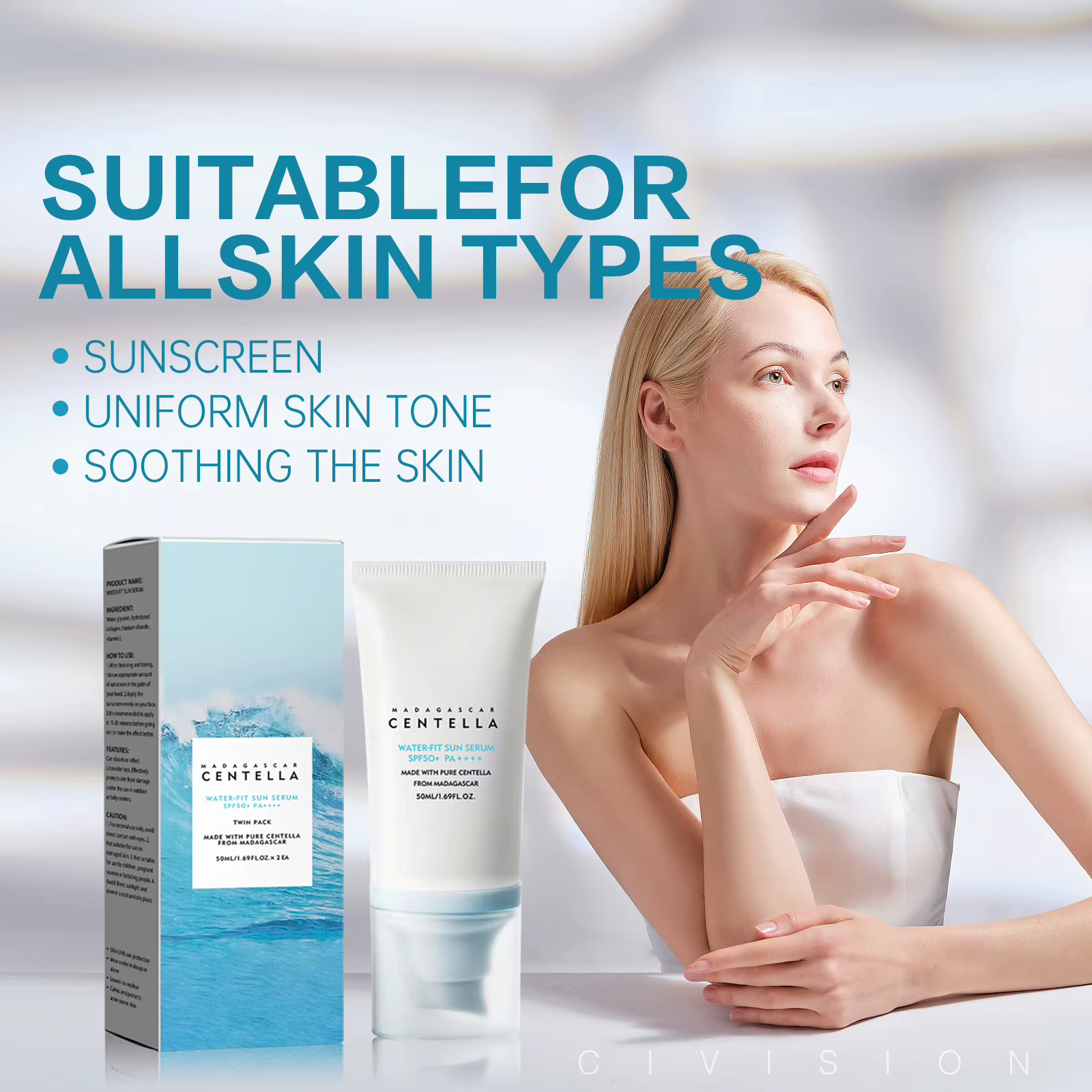 2/1 pièces SPF50 + crème solaire Centella forte Protection UV