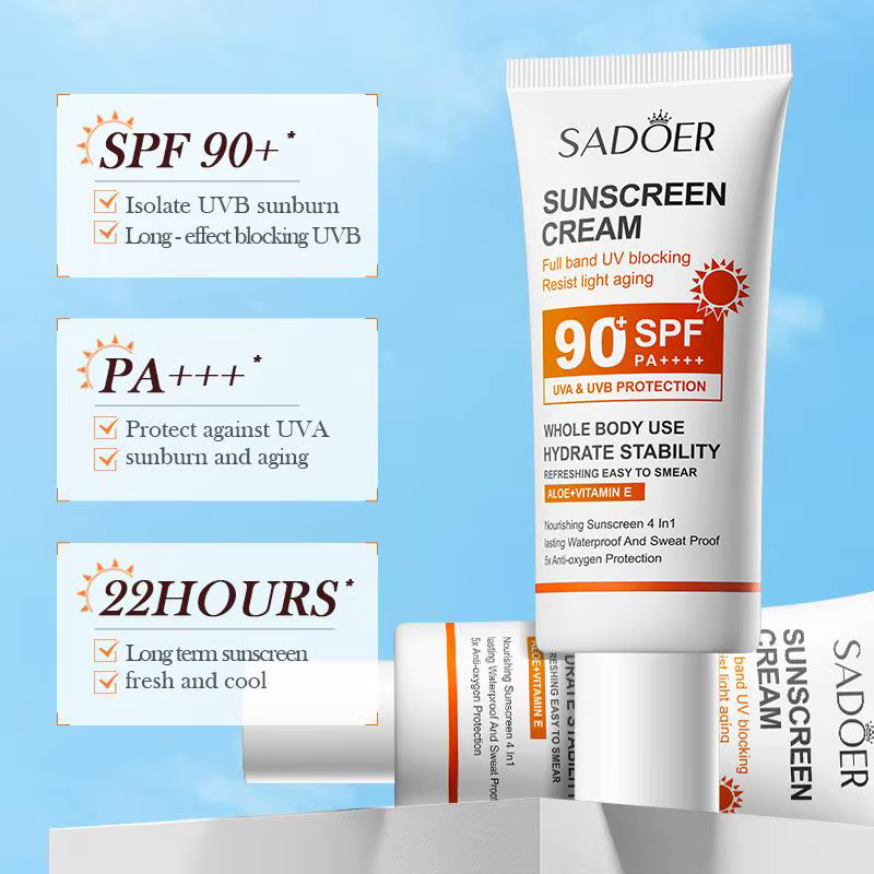 Crème solaire SPF 90+ PA++++, crème solaire légère quotidienne pour le visage et le corps, crème solaire pour la plage, le jogging, les sports de plein air