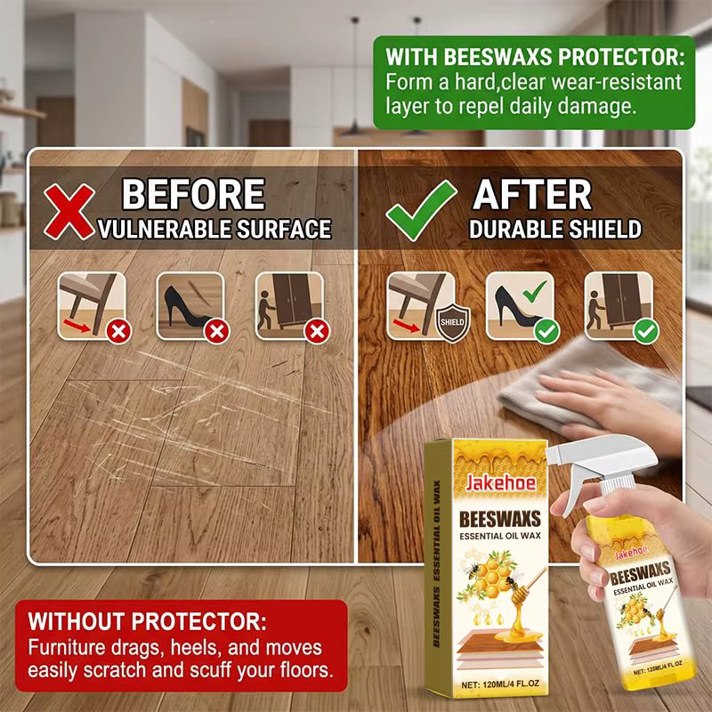 Spray Nettoyant et Conditionneur pour Bois à la Cire d'Abeille – Restaure la Brillance et Protège les Sols, Armoires et Tables en Bois avec Éponge et Serviette