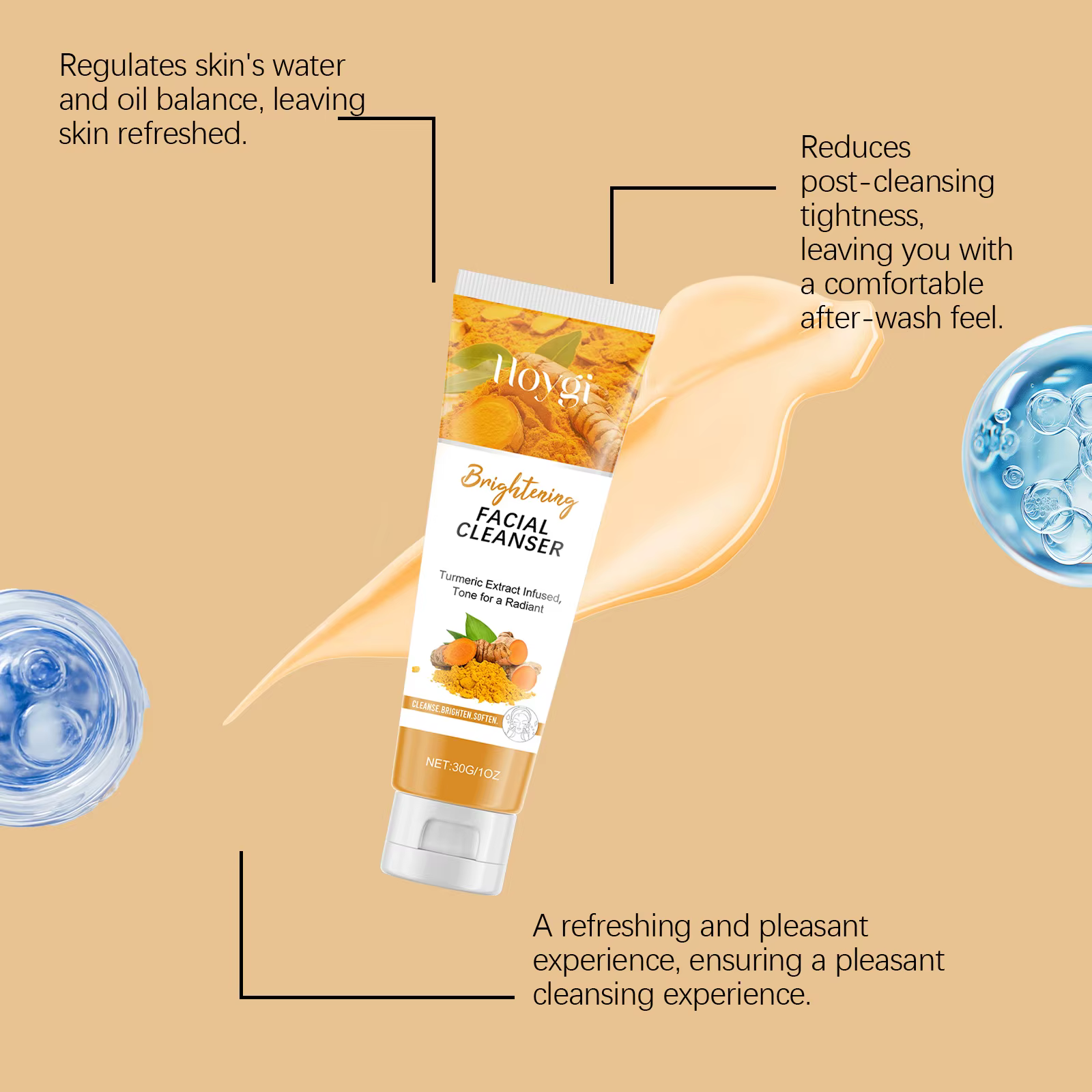 Nettoyant au Curcuma Hydratant Éclaircissant pour le Visage – Mousse Nettoyante Quotidienne pour la Peau – Soin Profond Anti-Points Noirs et Contrôle du Sébum