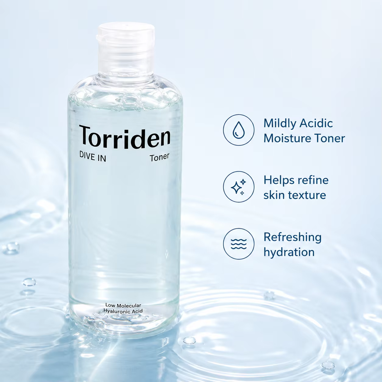 Torriden DIVE IN Tonique à l'acide hyaluronique à faible poids moléculaire 300 ml Eau hydratante et rafraîchissante pour le visage Hydratant Anti-dessèchement de la peau