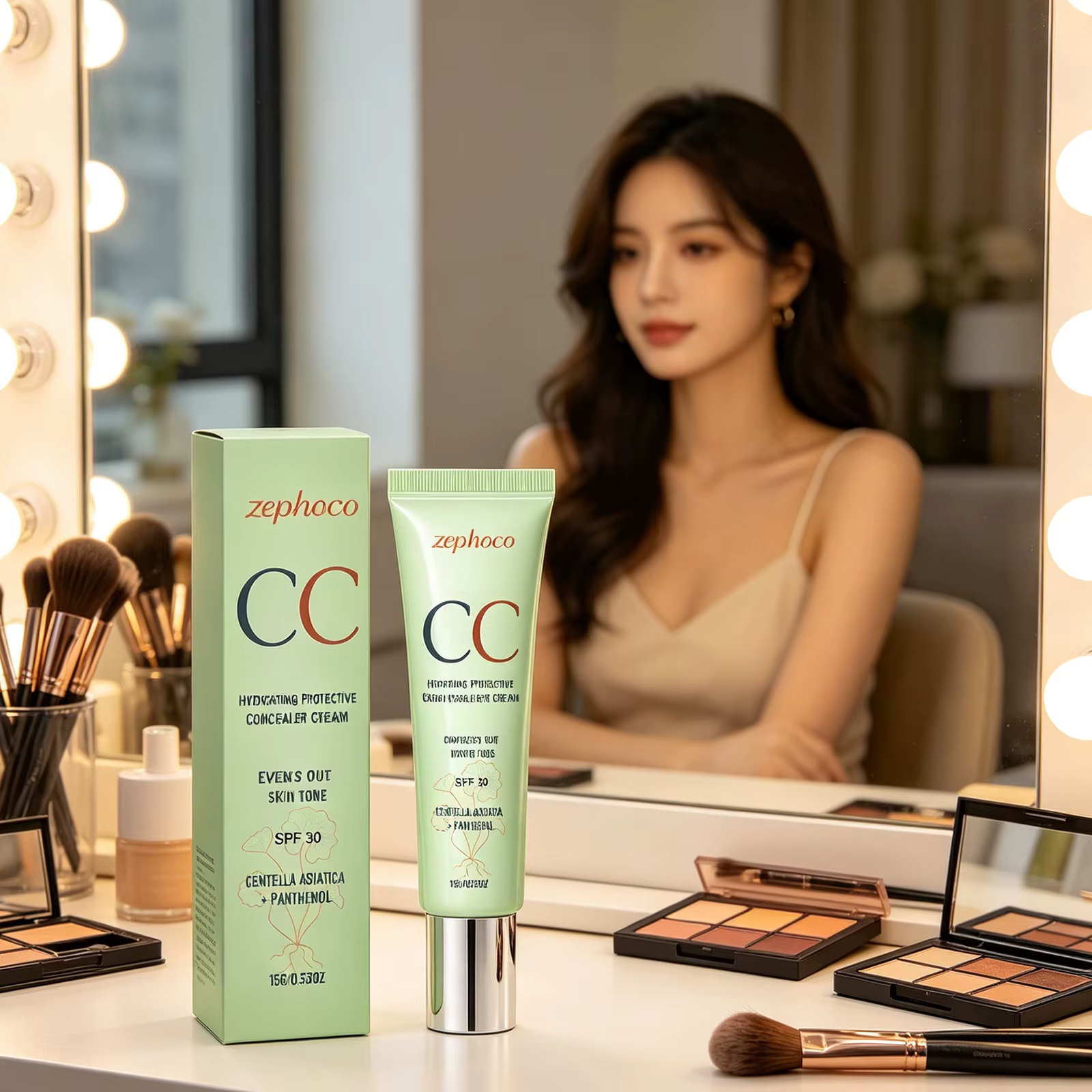 Crème Correctrice de Couleur Zephoco SPF 30 Protection Solaire Anti-UV Couvrance Rougeurs et Imperfections Imperméable Centella CC Cream Fond de Teint 15g