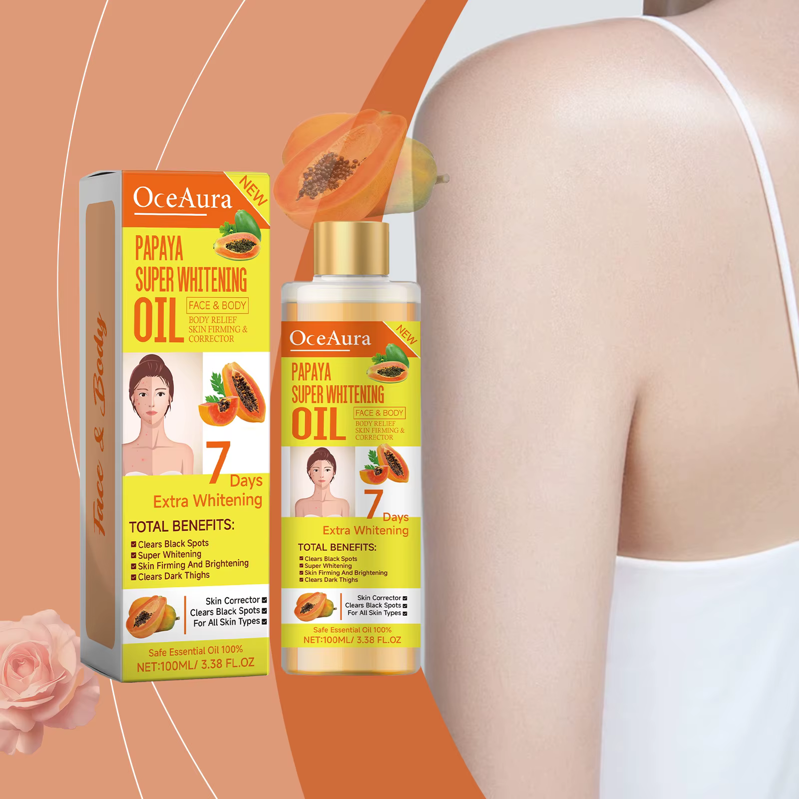 OCEAURA Papaye huile Super blanchissante visage et corps hydratant nourrissant blanchissant