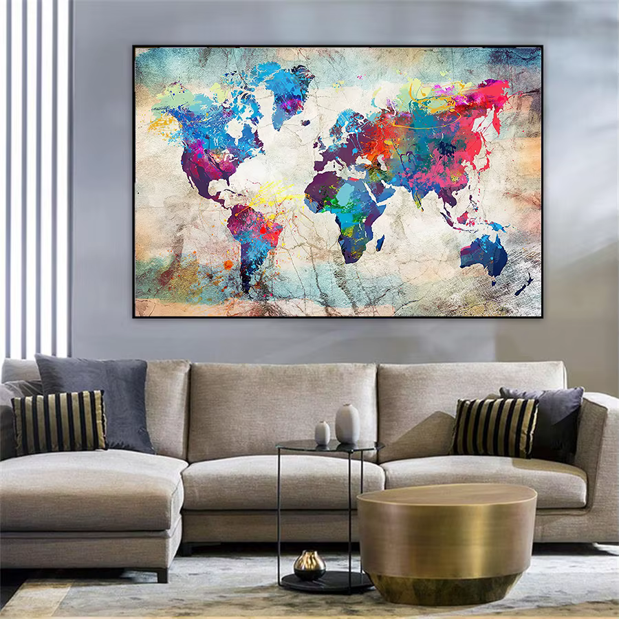 Toile imprimée de carte du monde colorée Vintage, images murales, affiches et imprimés de salon, Art moderne, décoration murale de maison