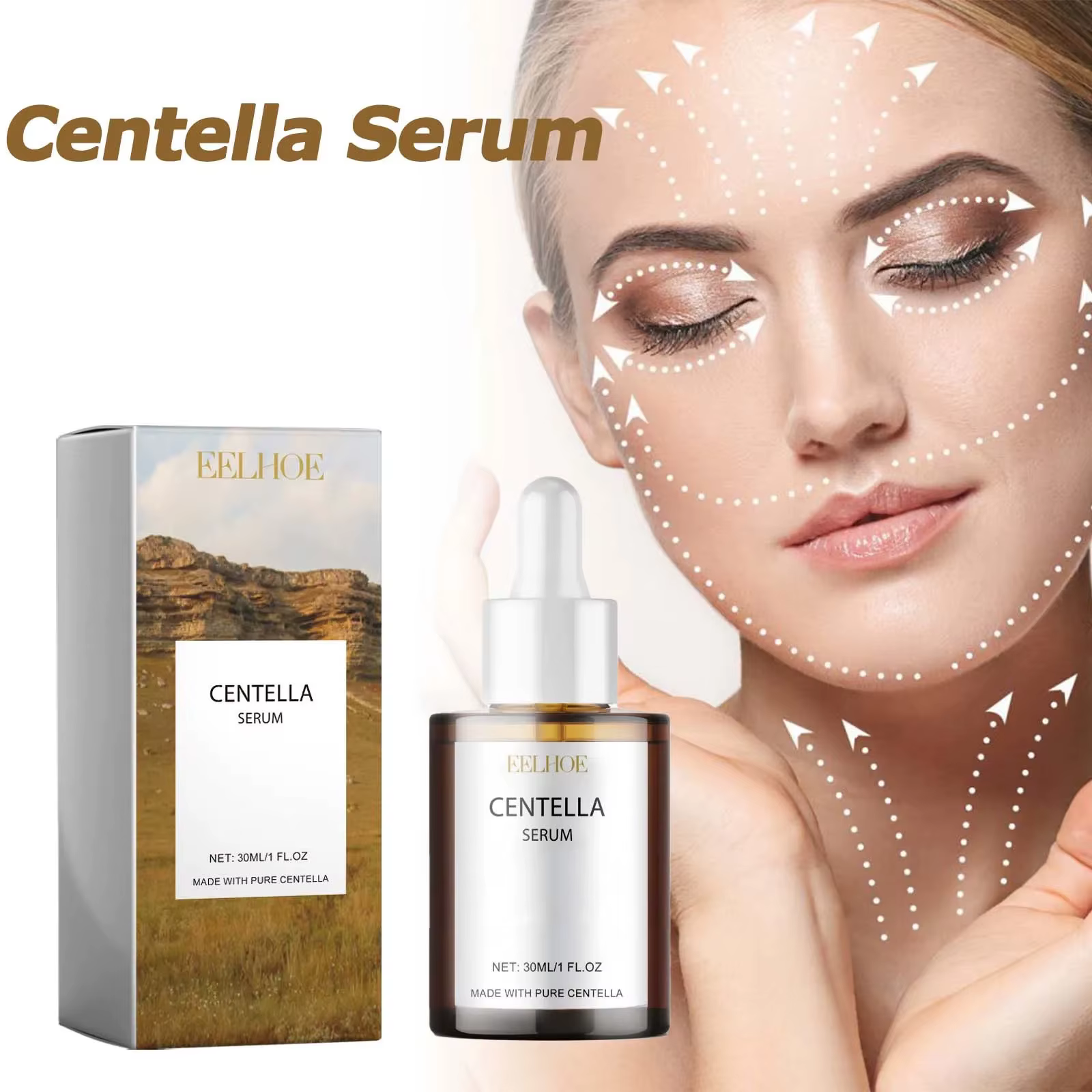 Centella sérum nourrir amélioration peau sèche lissage rajeunissement éclaircir hydratant acide hyaluronique visage