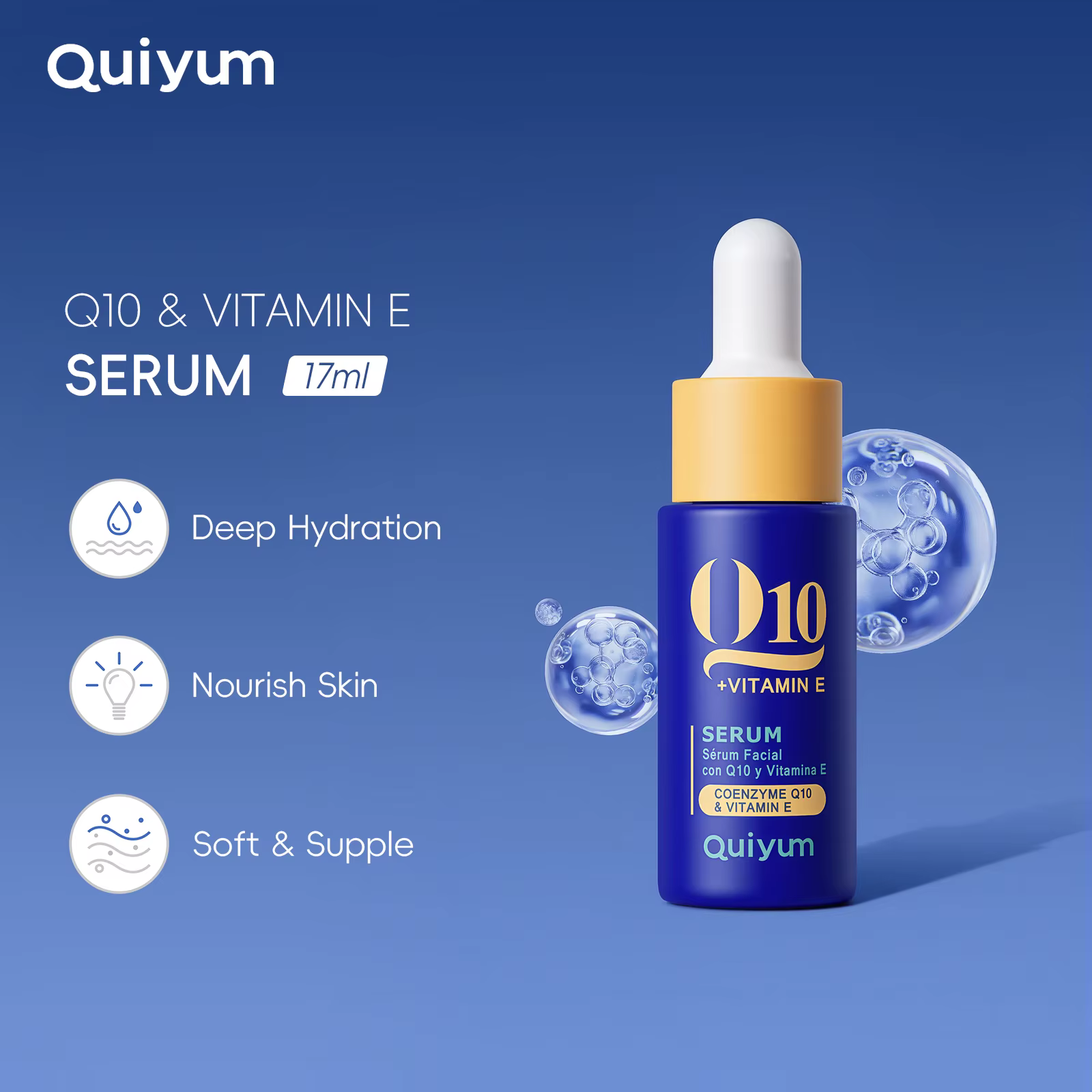 Sérum Quiyum Q10 & Vitamine E 17ml Hydratation intense Teint uniforme avec Coenzyme Q10