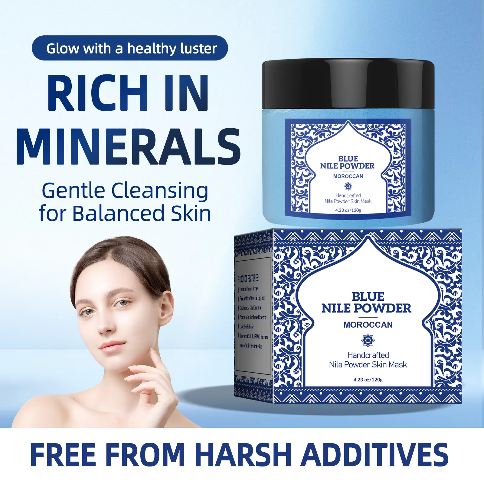 Masque Minéral Nettoyant en 15 Min 120g - Poudre Moussante Marocaine pour le Visage et le Corps