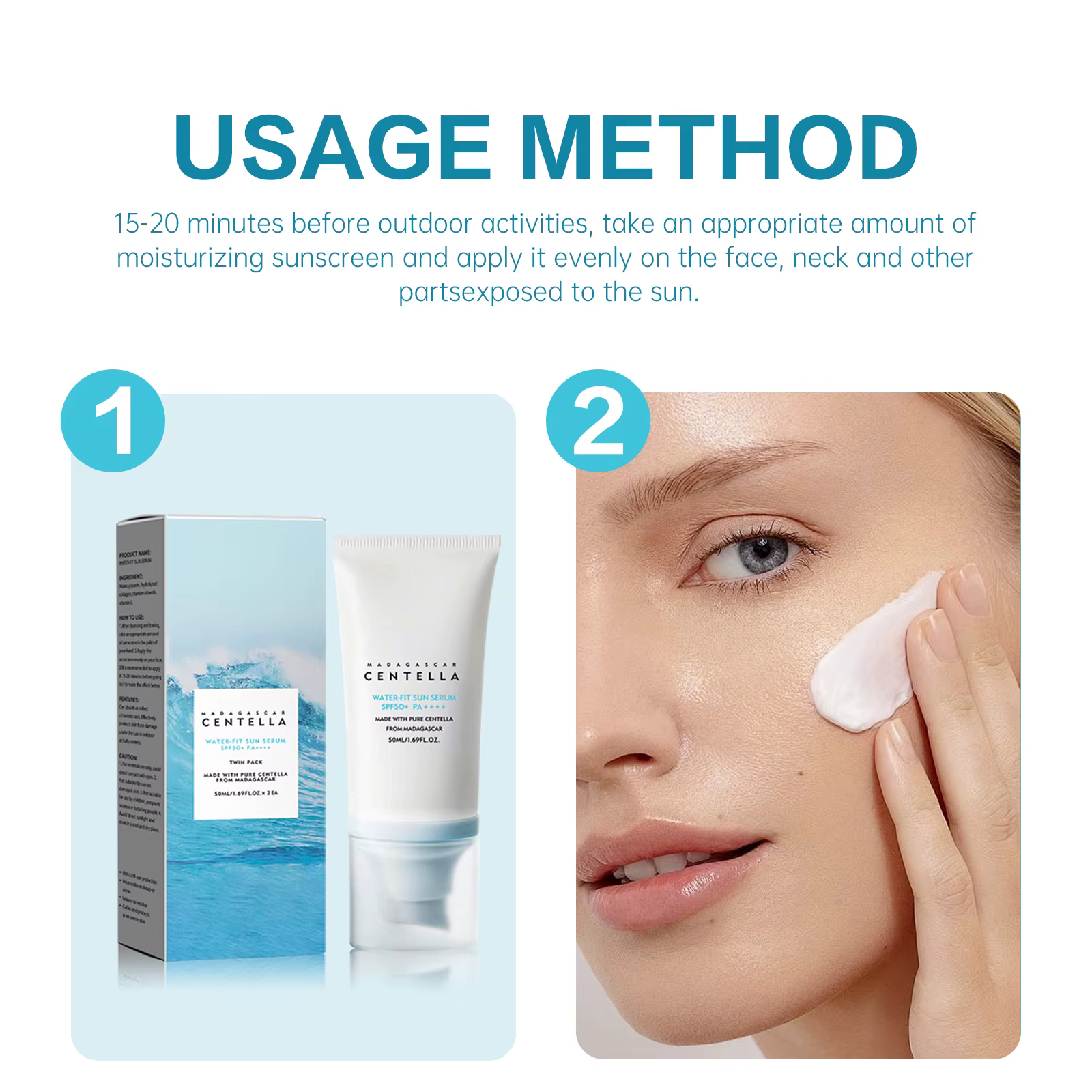 2/1 pièces SPF50 + crème solaire Centella forte Protection UV