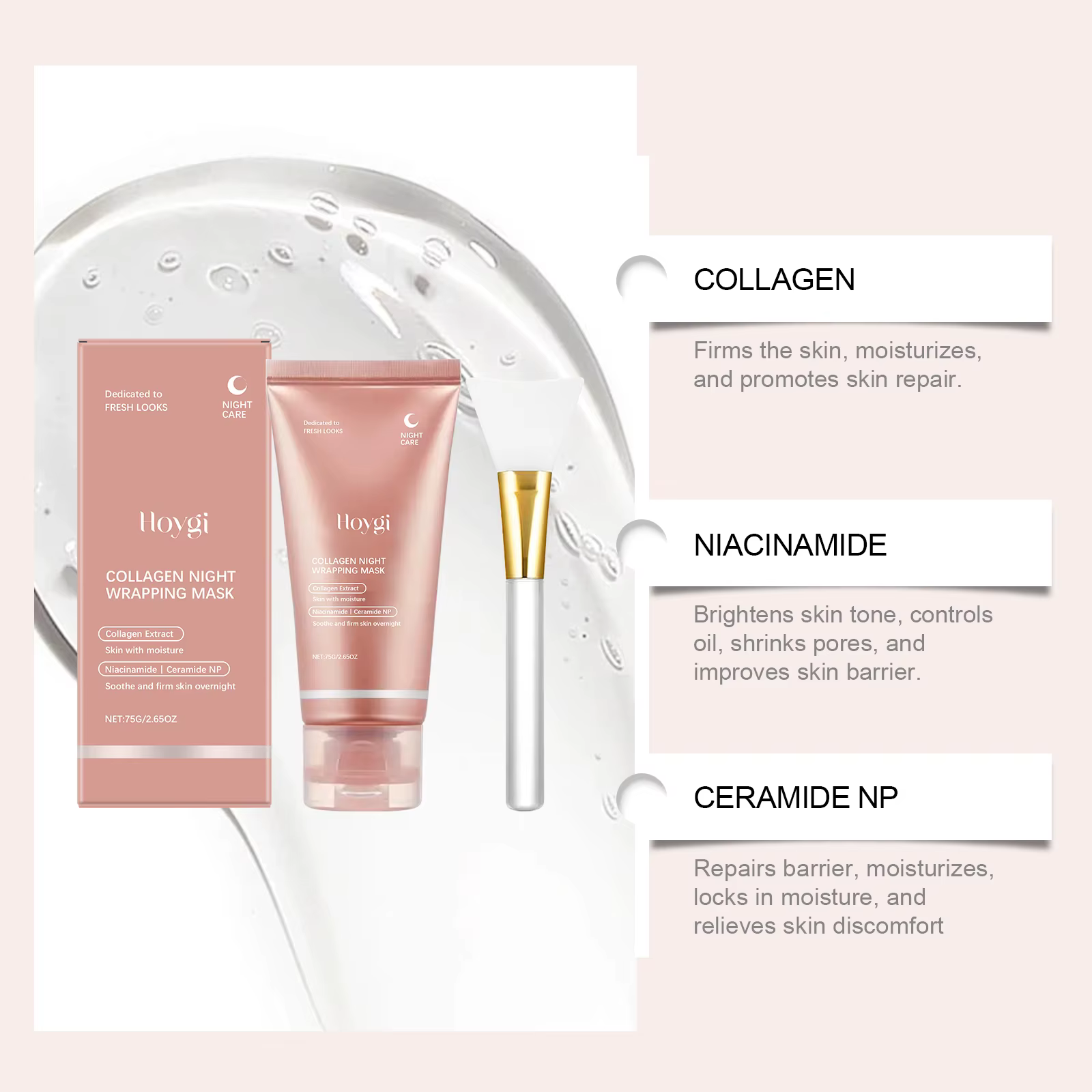 Masque Peel-Off au Collagène Nuit Hydratant Raffermissant Éclaircissant Soin Élastifiant Nettoyant