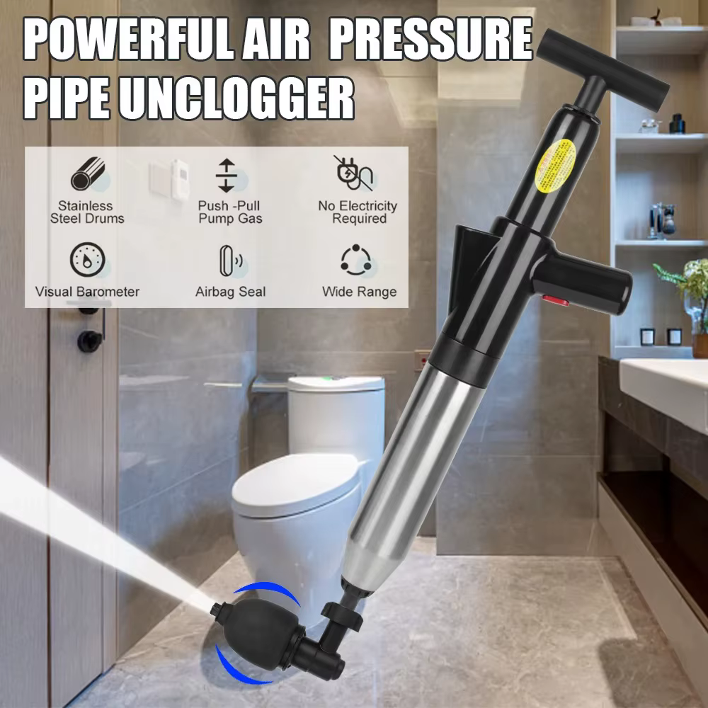 Le déboucheur de toilettes peut nettoyer instantané le bloc d'égout, les toilettes et créer un drain universel des sols de cuisine avec pression d'air